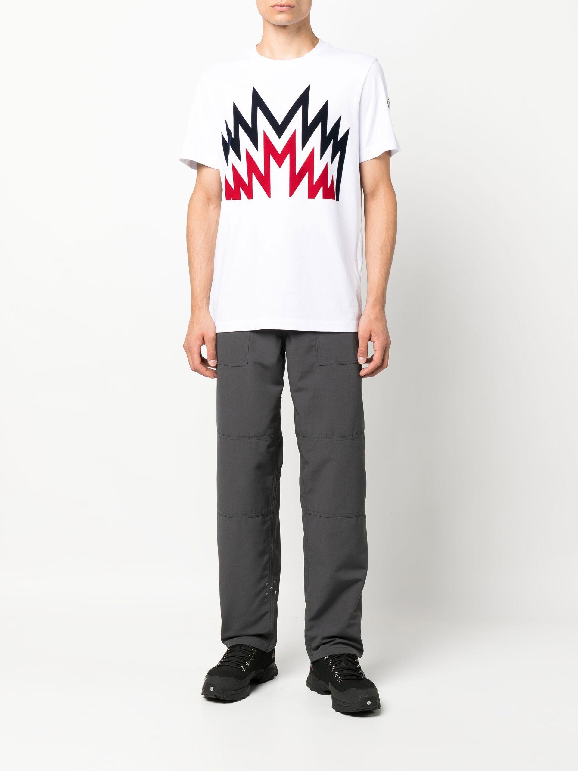 Moncler White Flocked Print Cotton T-shirt in Red for Men | Lyst