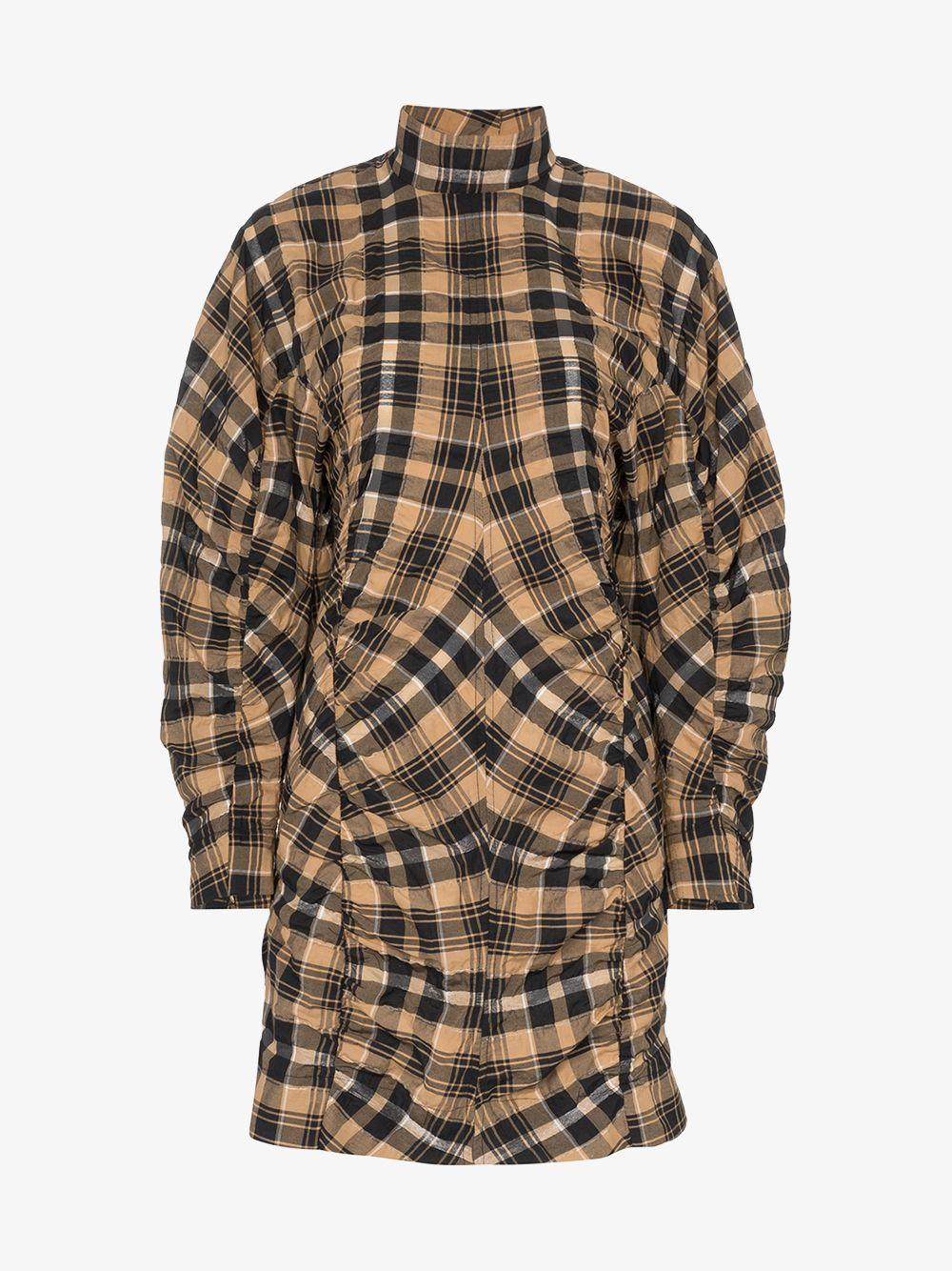 Ganni Check Print Ruched Detail Dress 