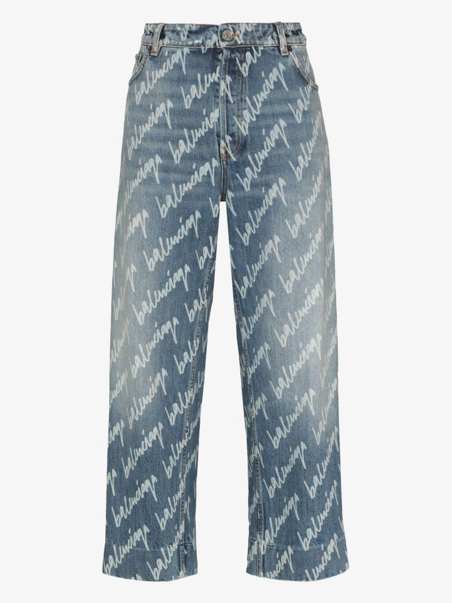 Balenciaga Denim Logo Straight Leg Cropped Jeans in Blue | Lyst