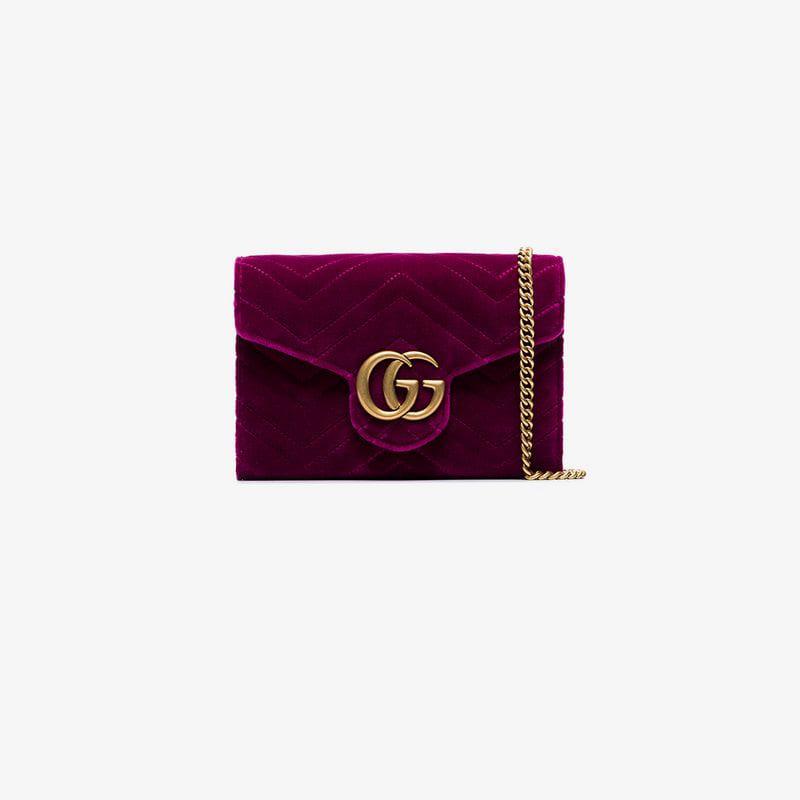 Gucci Fuchsia GG Marmont Velvet Wallet On A Chain in Pink/Purple (Purple) - Lyst