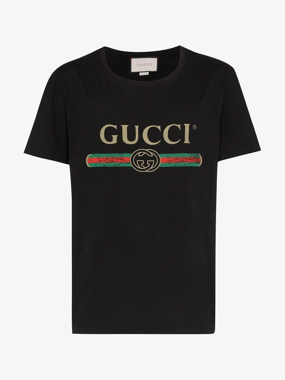 Gucci Cotton Distressed Fake Logo T Shirt in Black for Men - Save 41% | Lyst