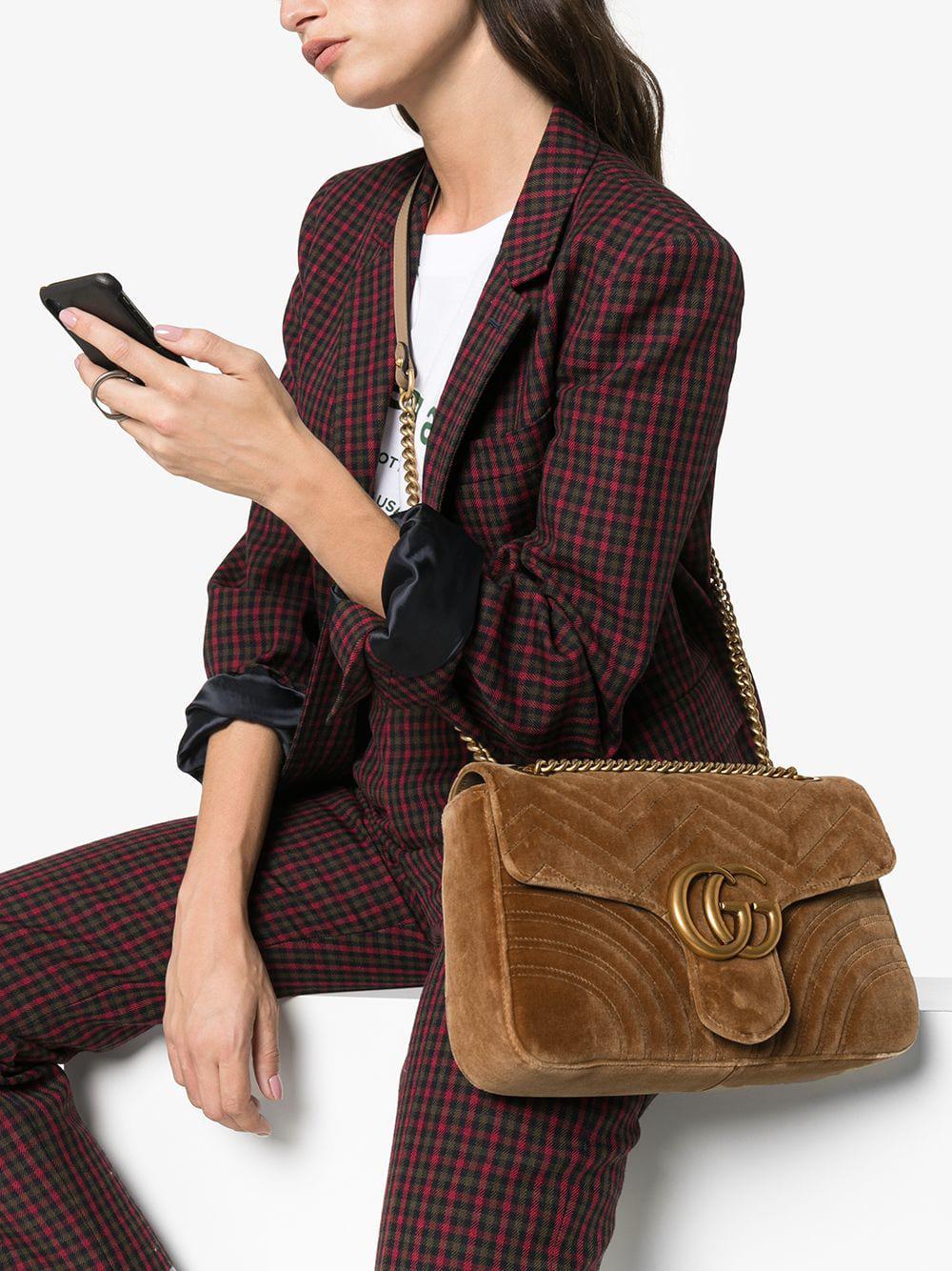 gucci marmont brown velvet bolsa