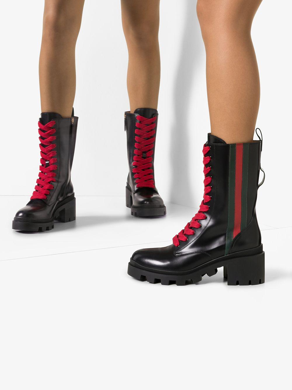 gucci black boots red laces