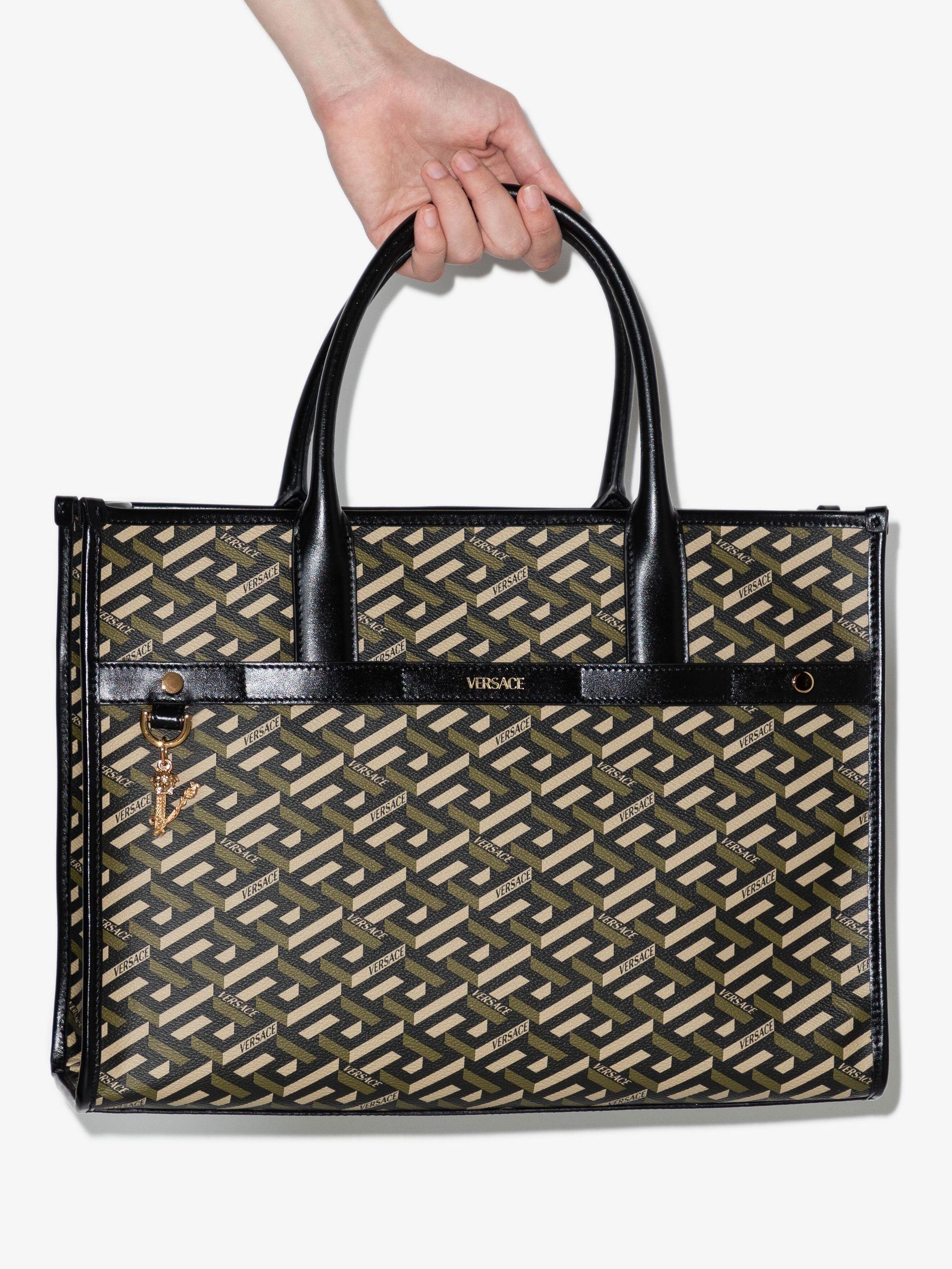 Versace Black La Greca Shoulder Bag With Gold Logo