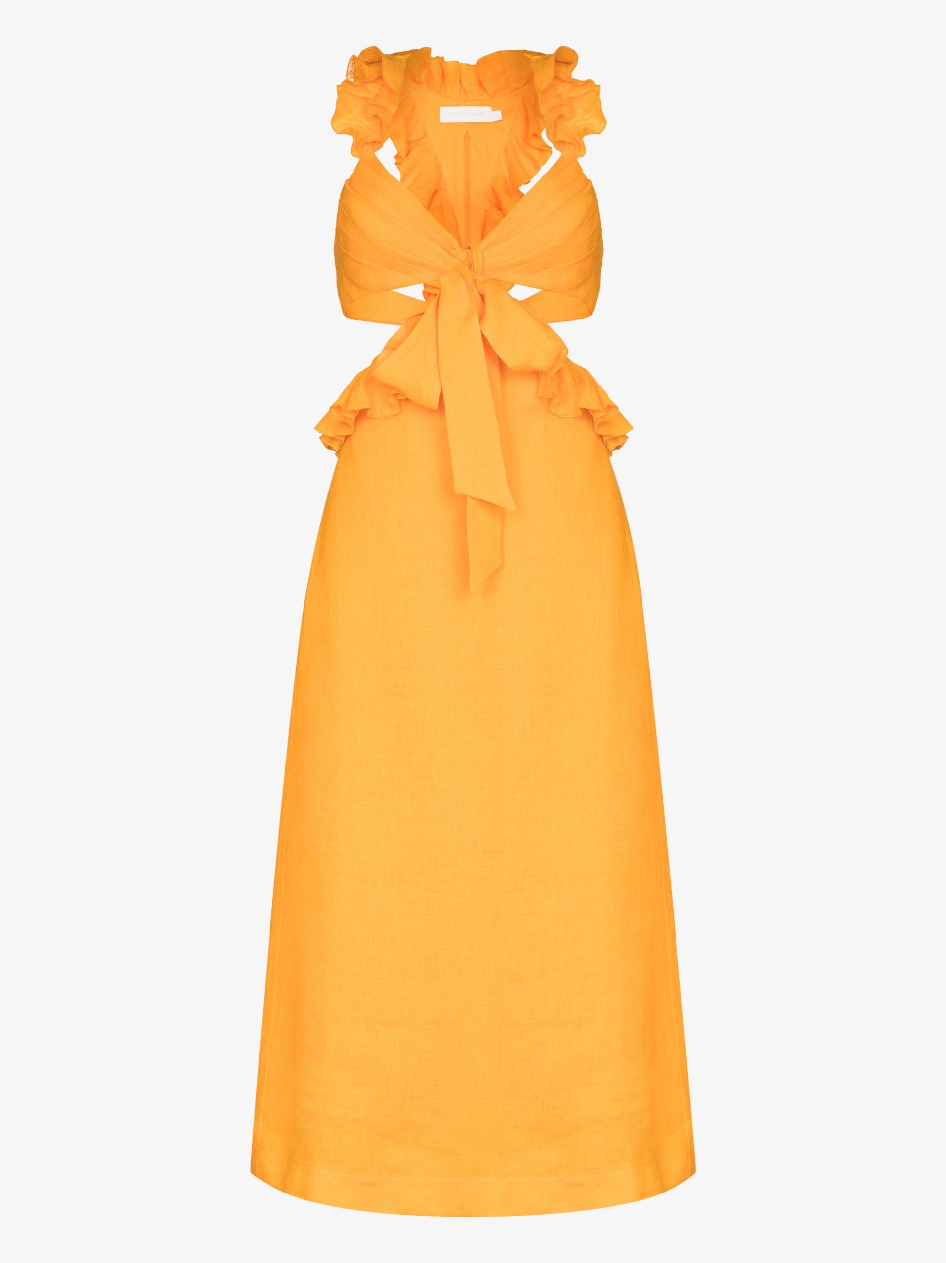 Zimmermann Aliane Ruffle Midi Dress in Orange | Lyst Australia