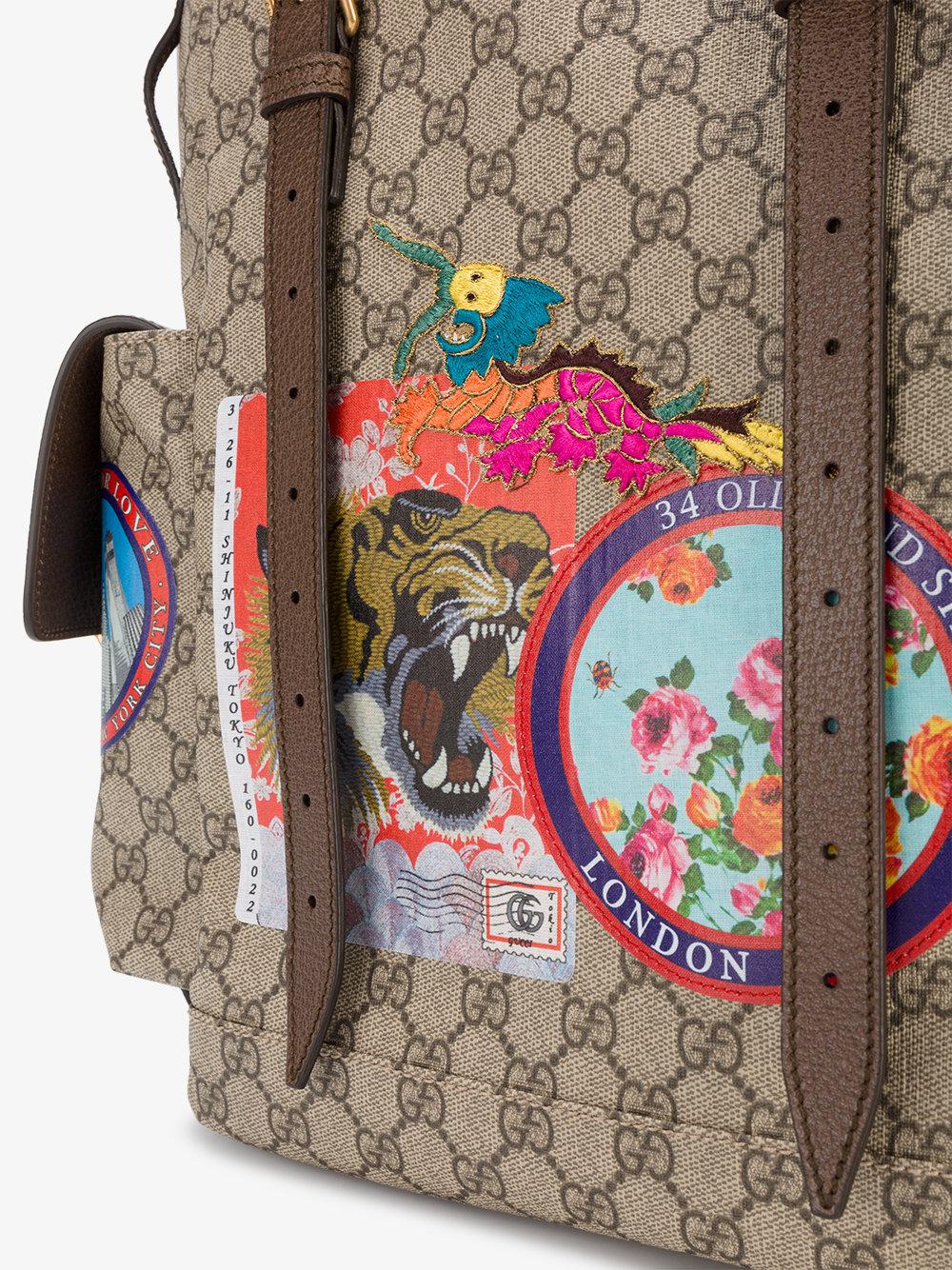 Gucci Canvas Multipatch Gg Supreme Backpack in Brown for Men Lyst