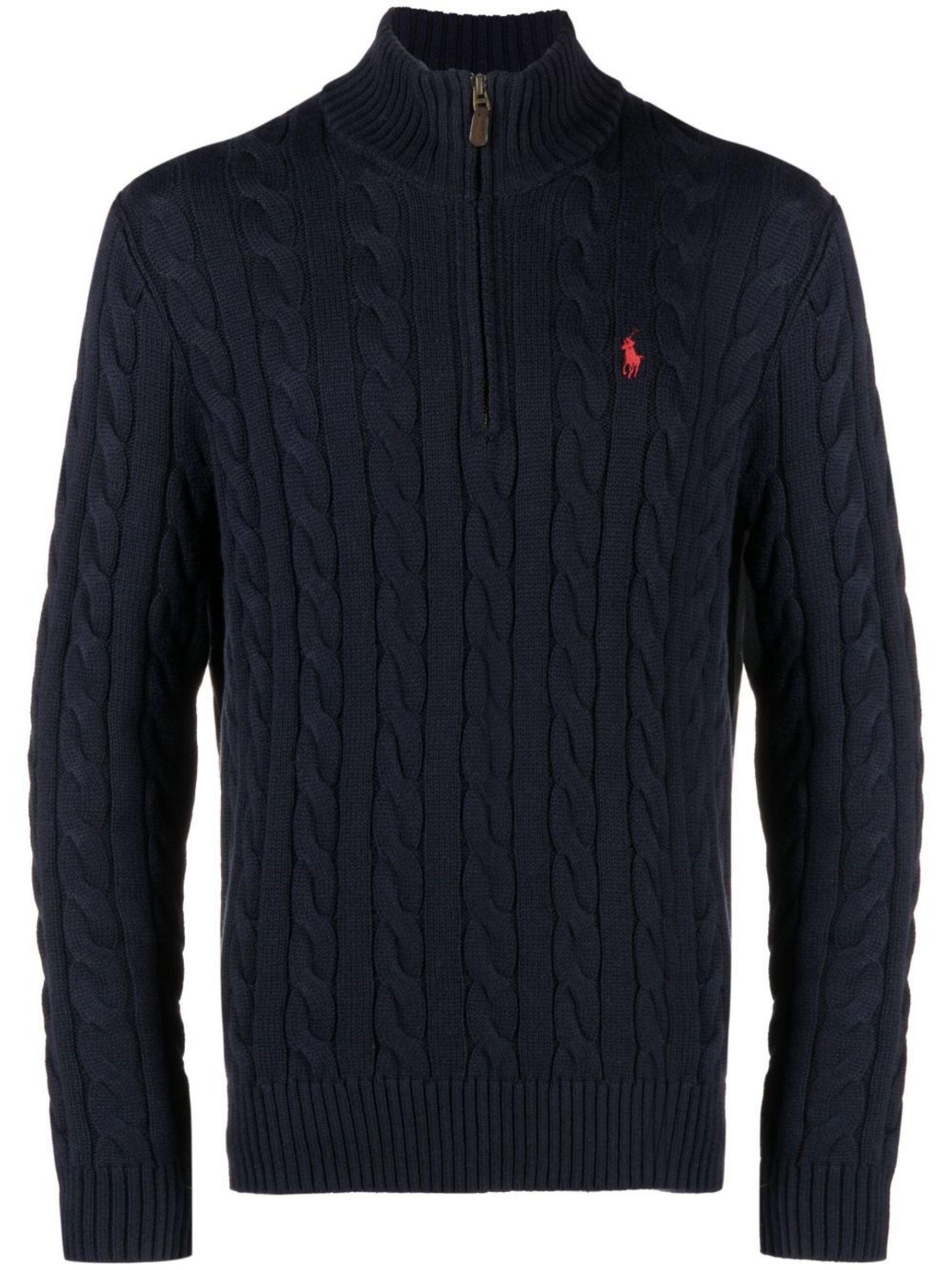 Polo Ralph Lauren Cable Knit Halfzip Jumper in Blue for Men Lyst