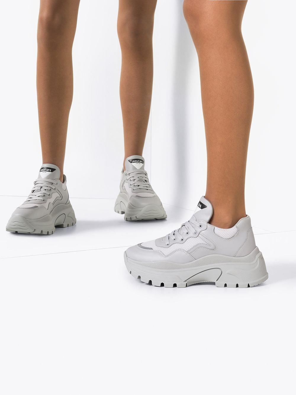 Prada Leather Chunky Panelled Sneakers in Grey (Gray) - Lyst