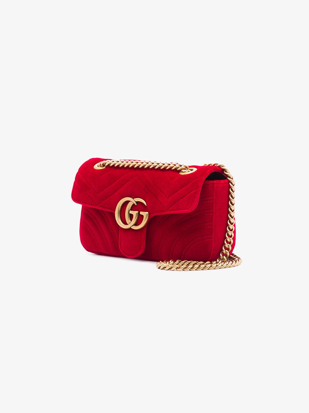 Gucci Red GG Marmont Mini Velvet Bag - Lyst