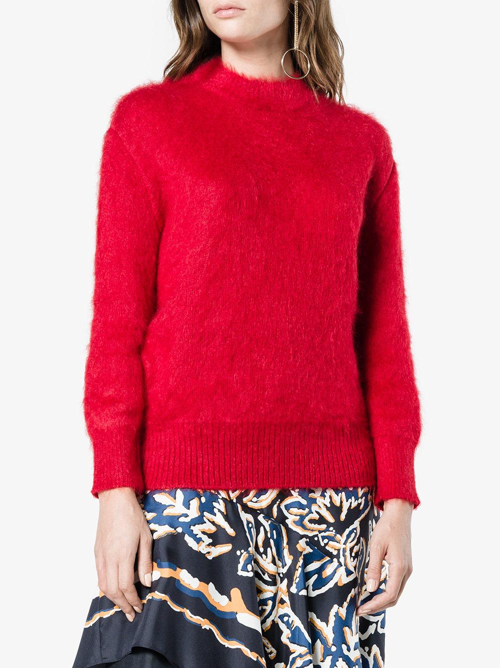 Lyst Prada Crew Neck Knitted Sweater in Red