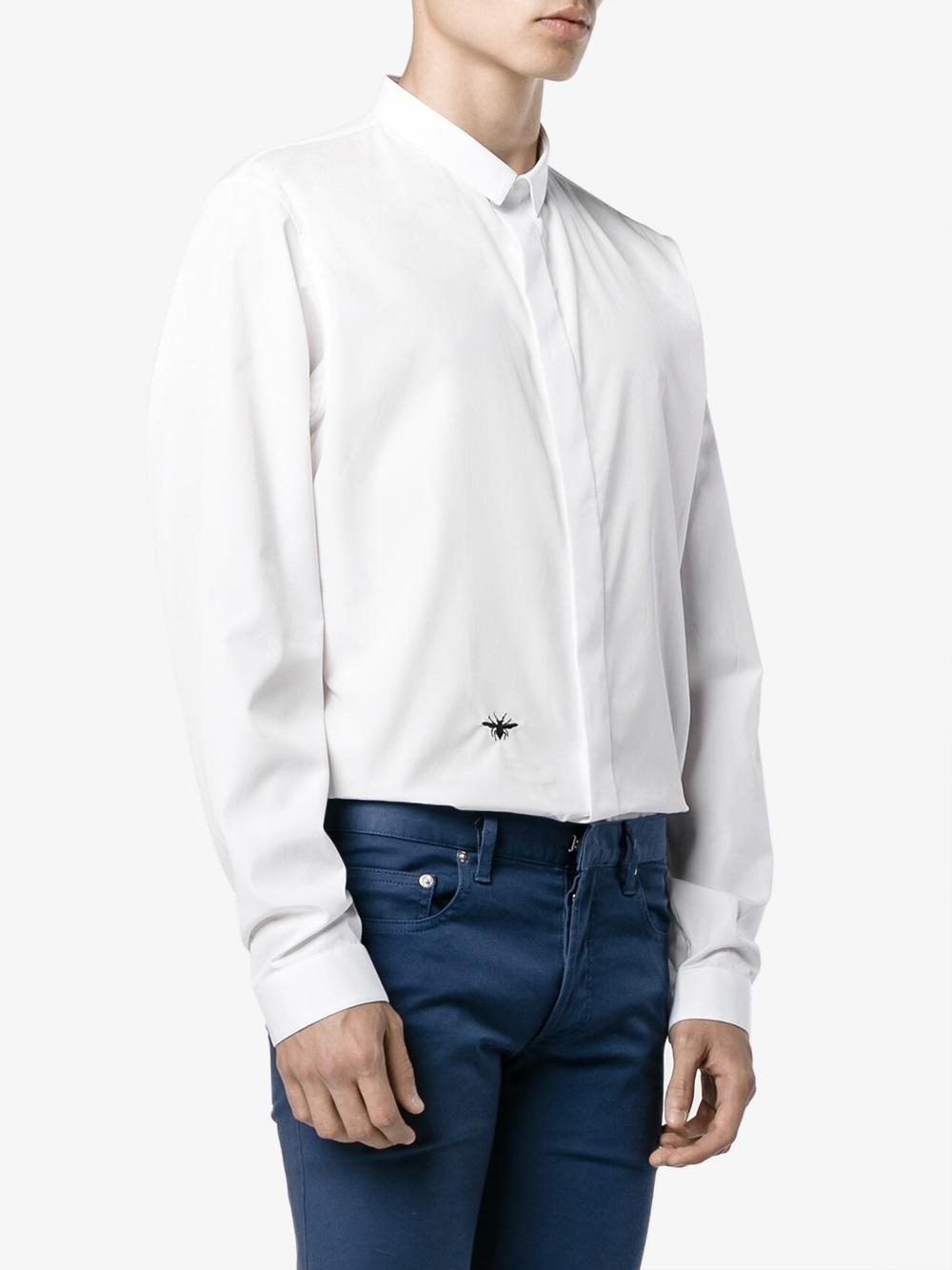 Dior Homme Cotton Embroidered Bee Logo Shirt in White for Men Lyst