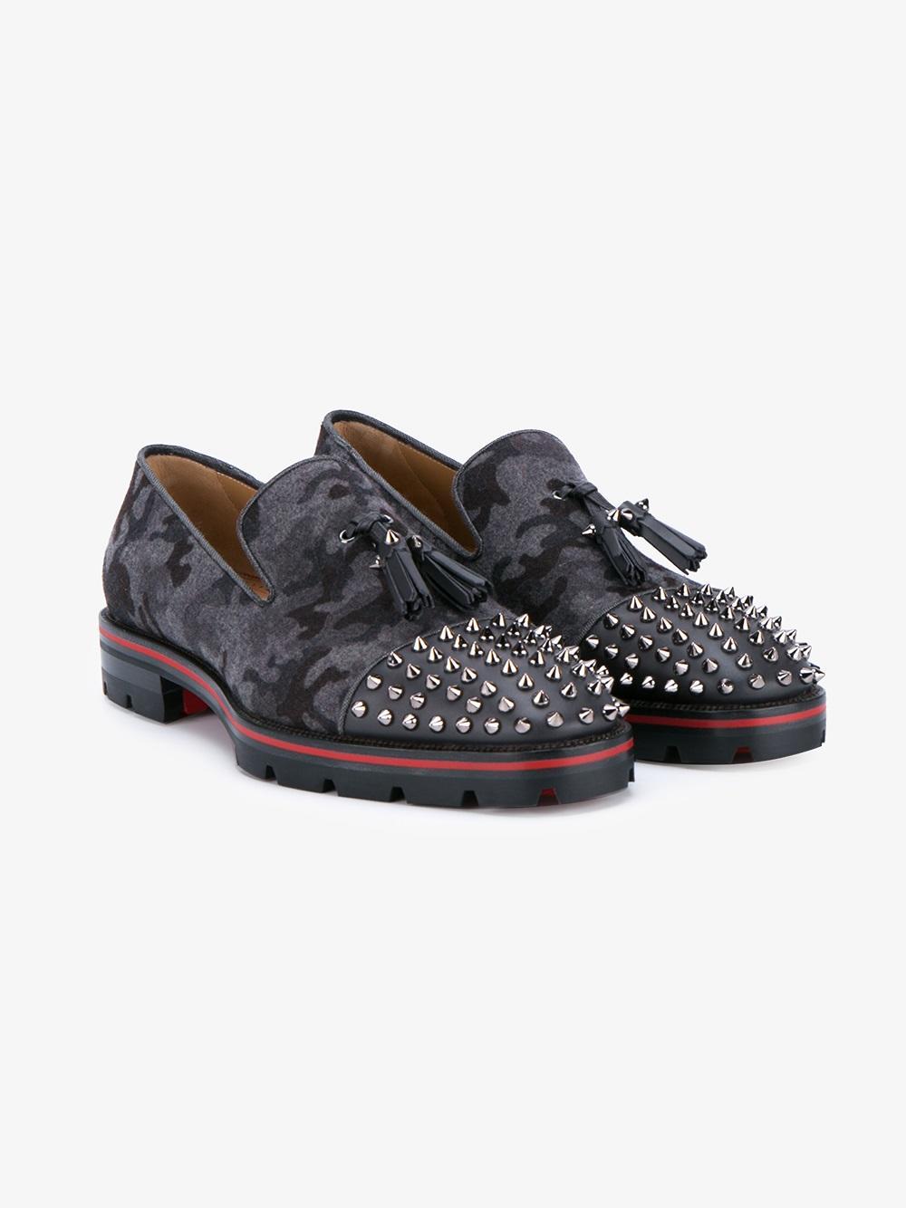 Lyst - Christian Louboutin Spiked Vamp Camouflage Loafers in Gray for Men