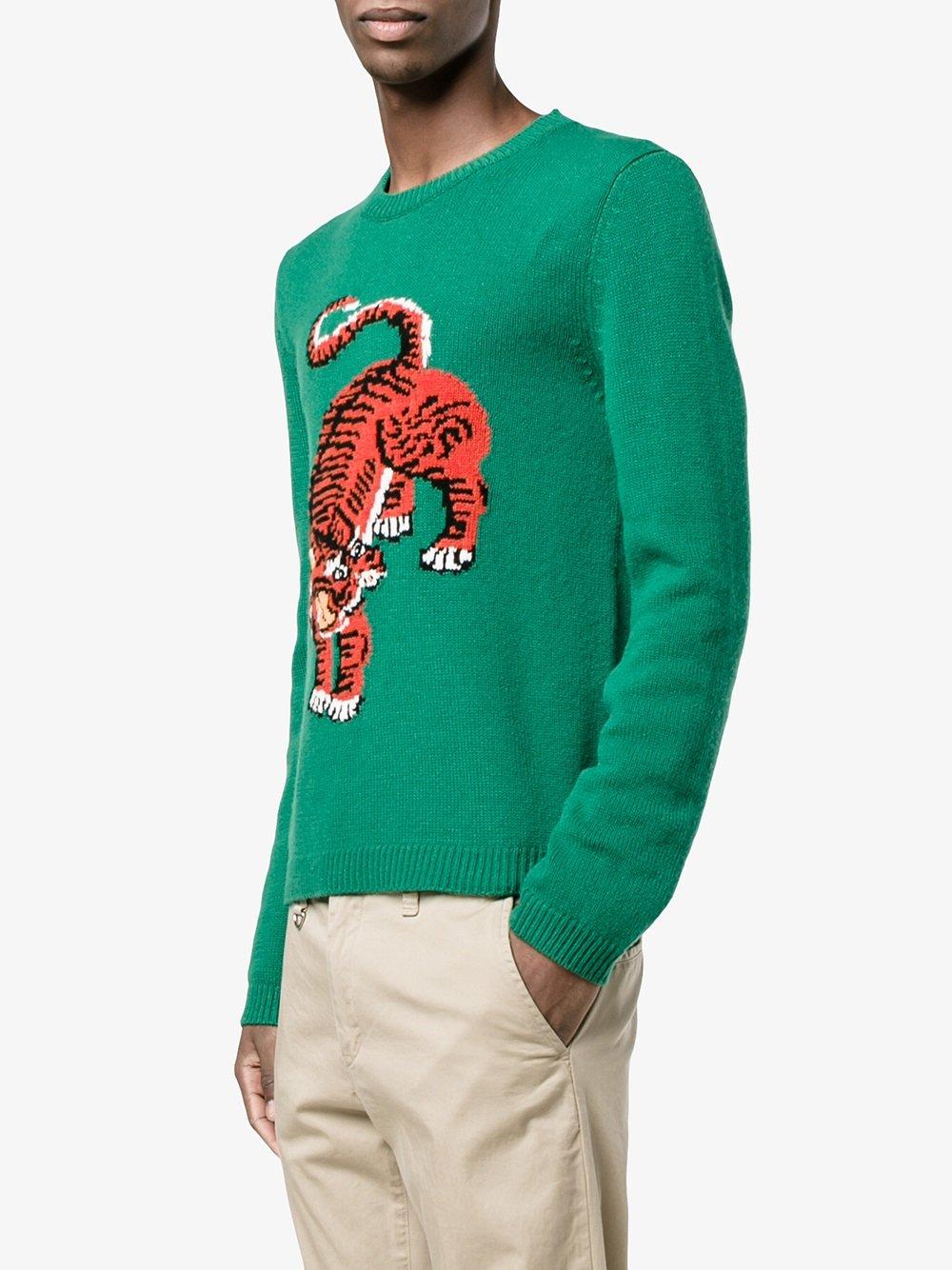 Gucci Intarsia Tiger Jumper in Green for Men