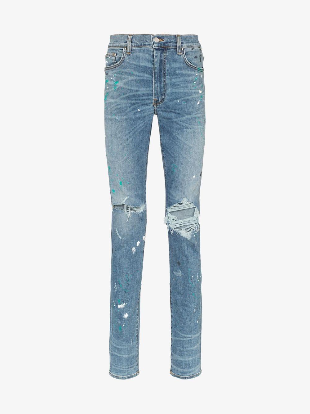 Amiri Paint Splatter Slim Jeans in Blue for Men Lyst