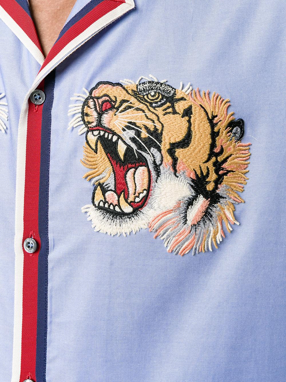 Gucci Sky Blue Tiger Head Dress Shirt