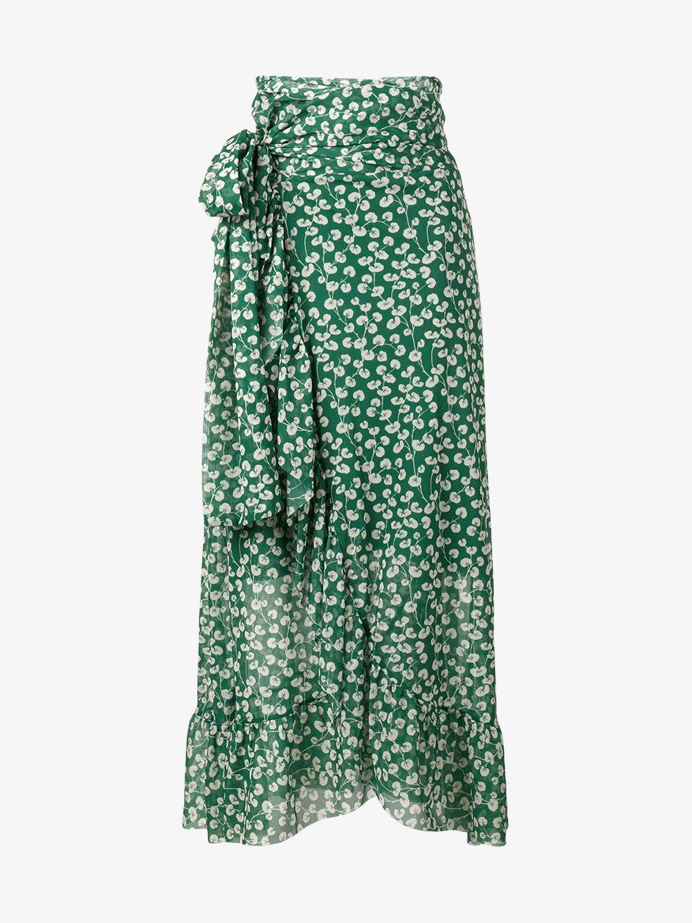 Ganni Capella Mesh Floral Print Skirt in Green | Lyst