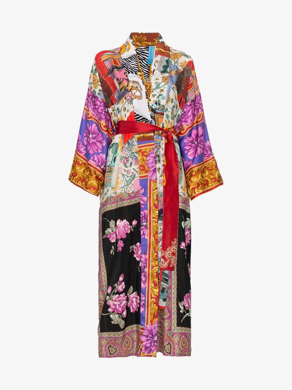 Rianna + Nina Long Multi Floral Print Silk Kimono Robe Lyst