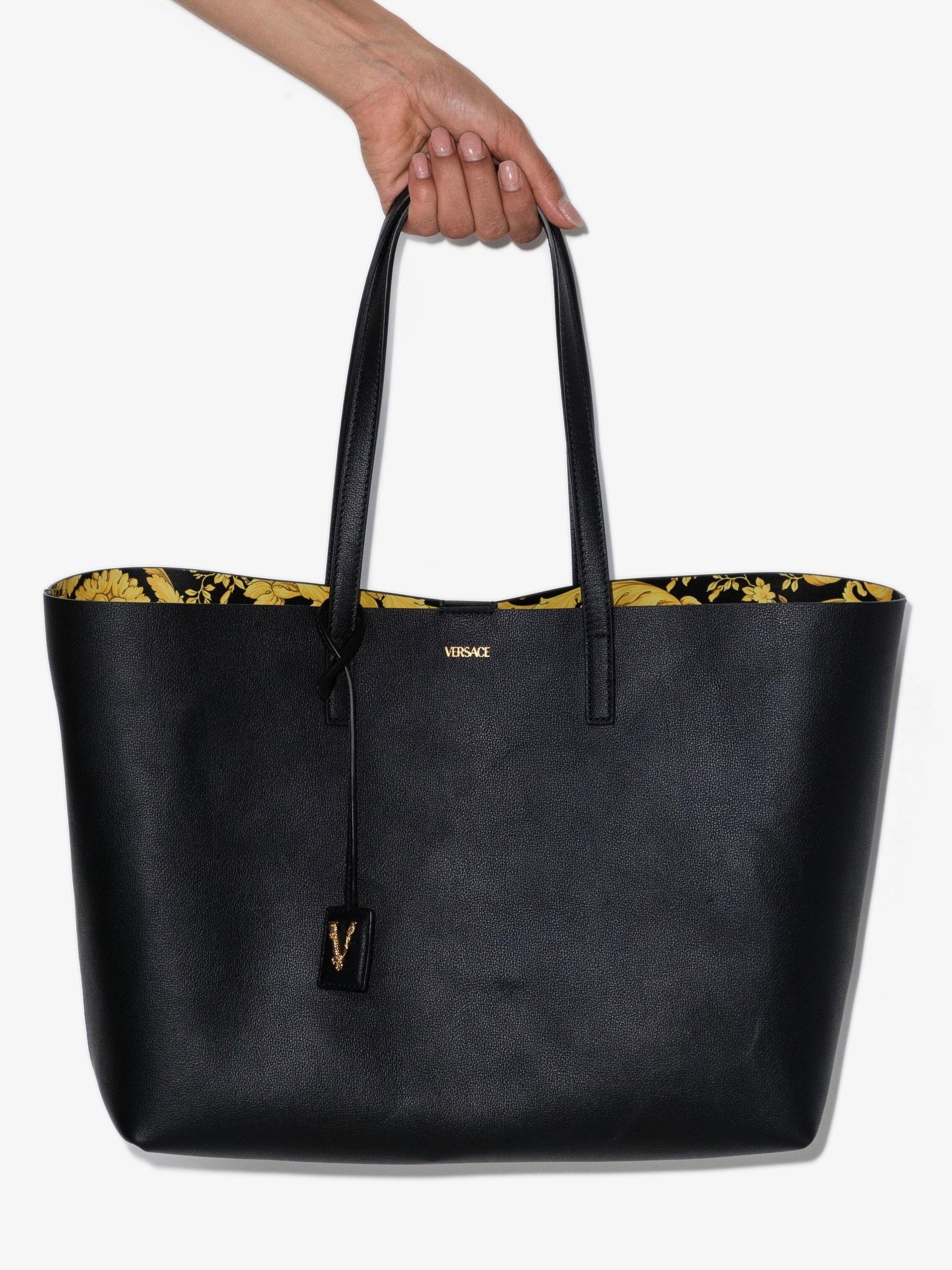 Versace Leather Tote Bag in Black | Lyst