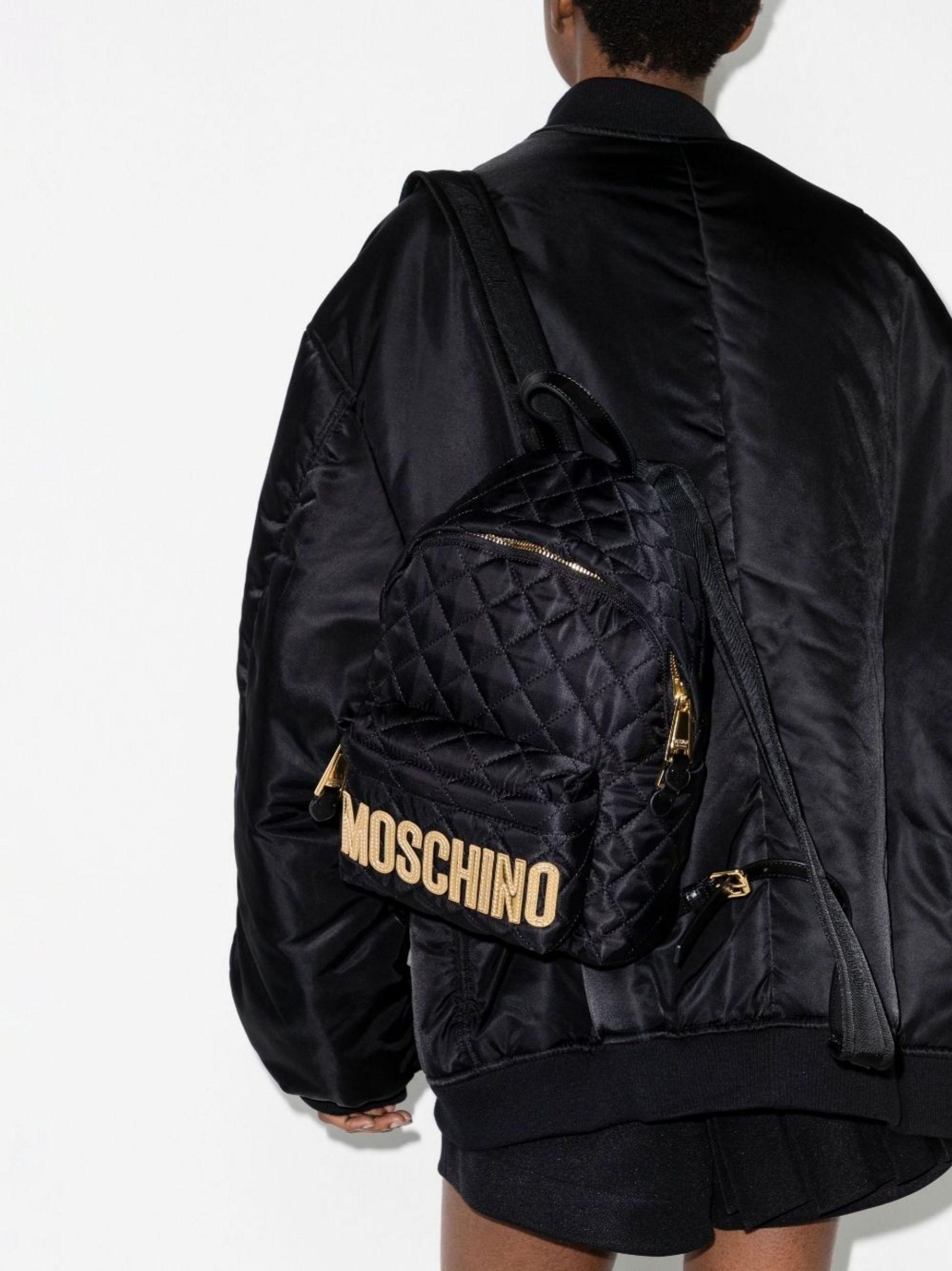 Moschino Black Mini Logo Quilted Backpack | Lyst