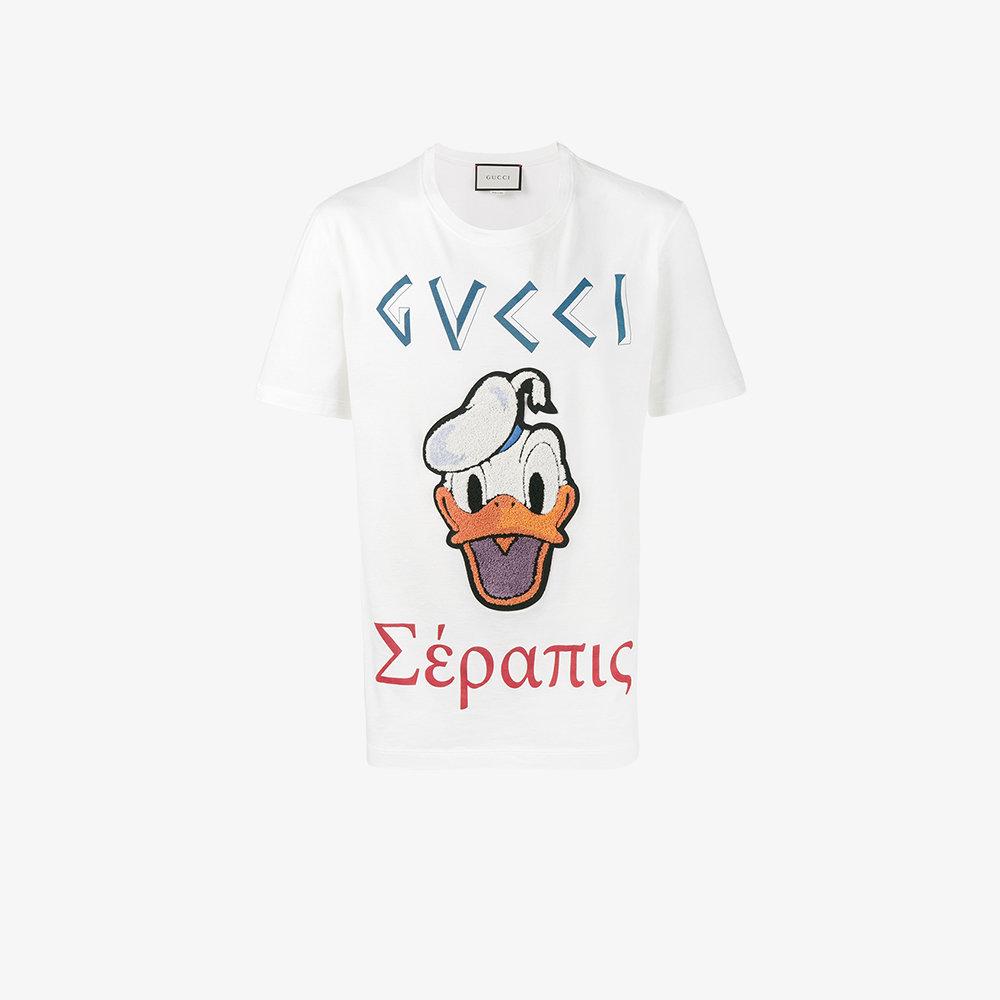Gucci Cotton Donald Duck Embroidered T-shirt in White for Men - Lyst