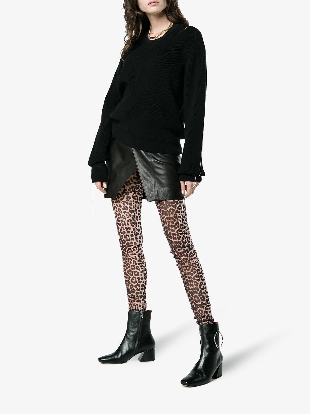 Ganni Leopard Print Tilden Sheer Mesh leggings in Brown - Lyst