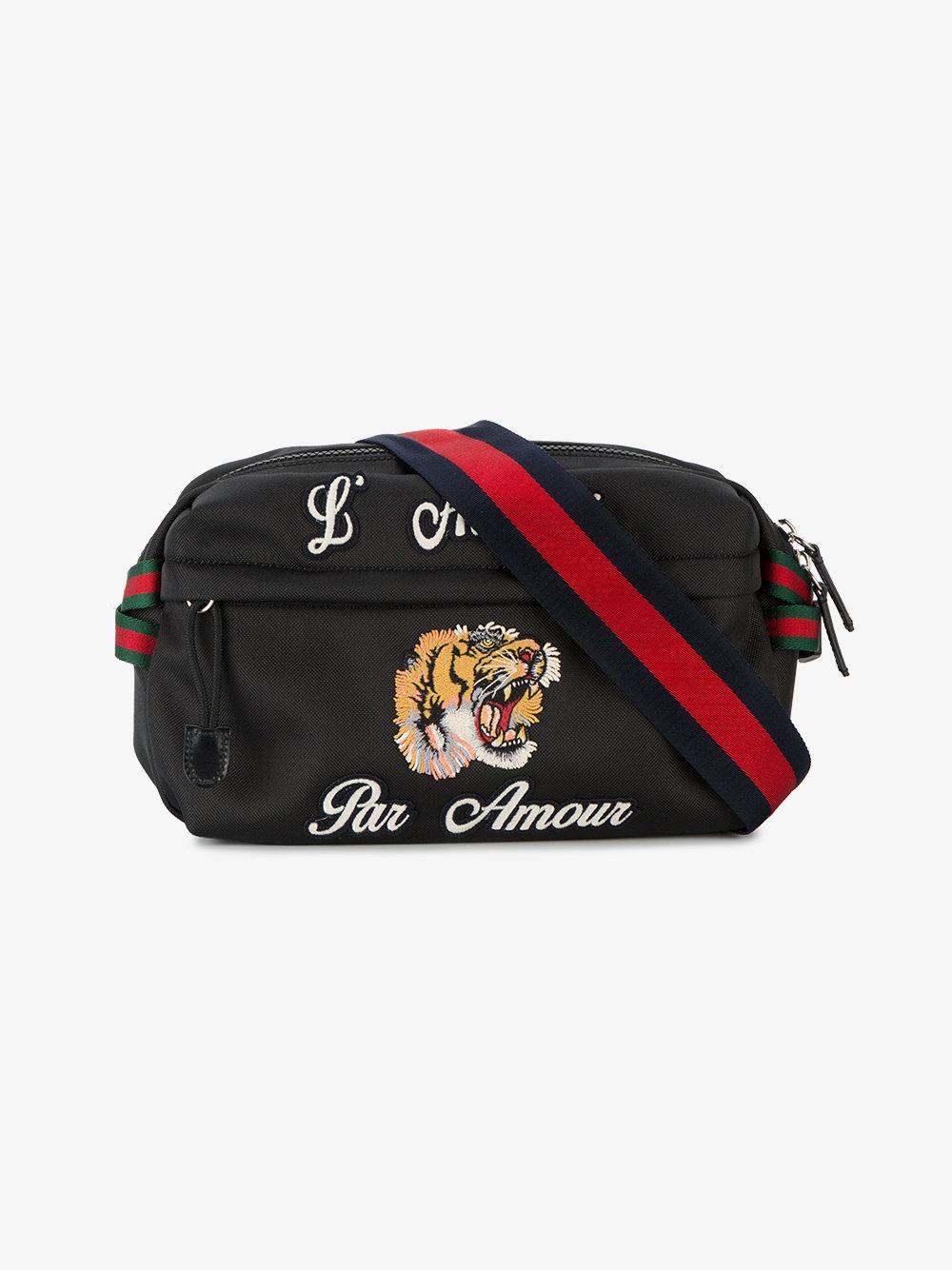 Gucci Tiger Embroidered Belt Bag in Black for Men | Lyst
