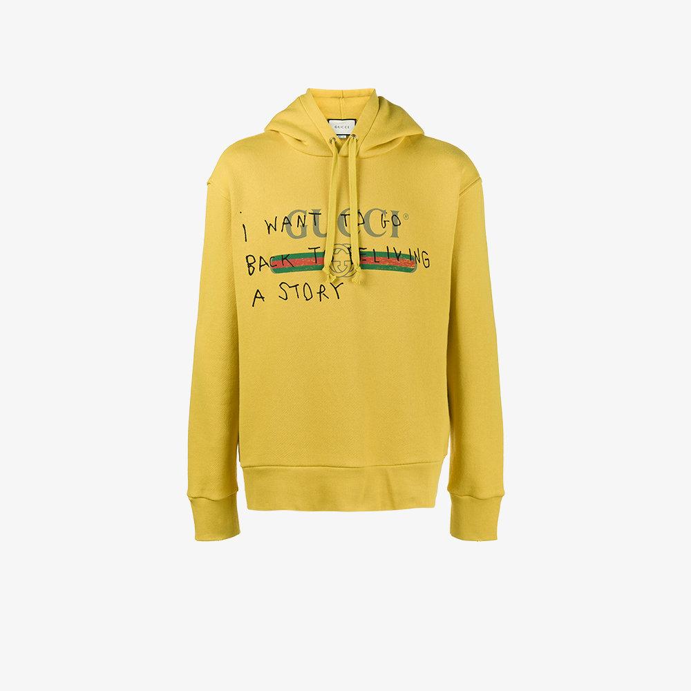 Gucci Logo Hoodie in Yellow for Men Lyst