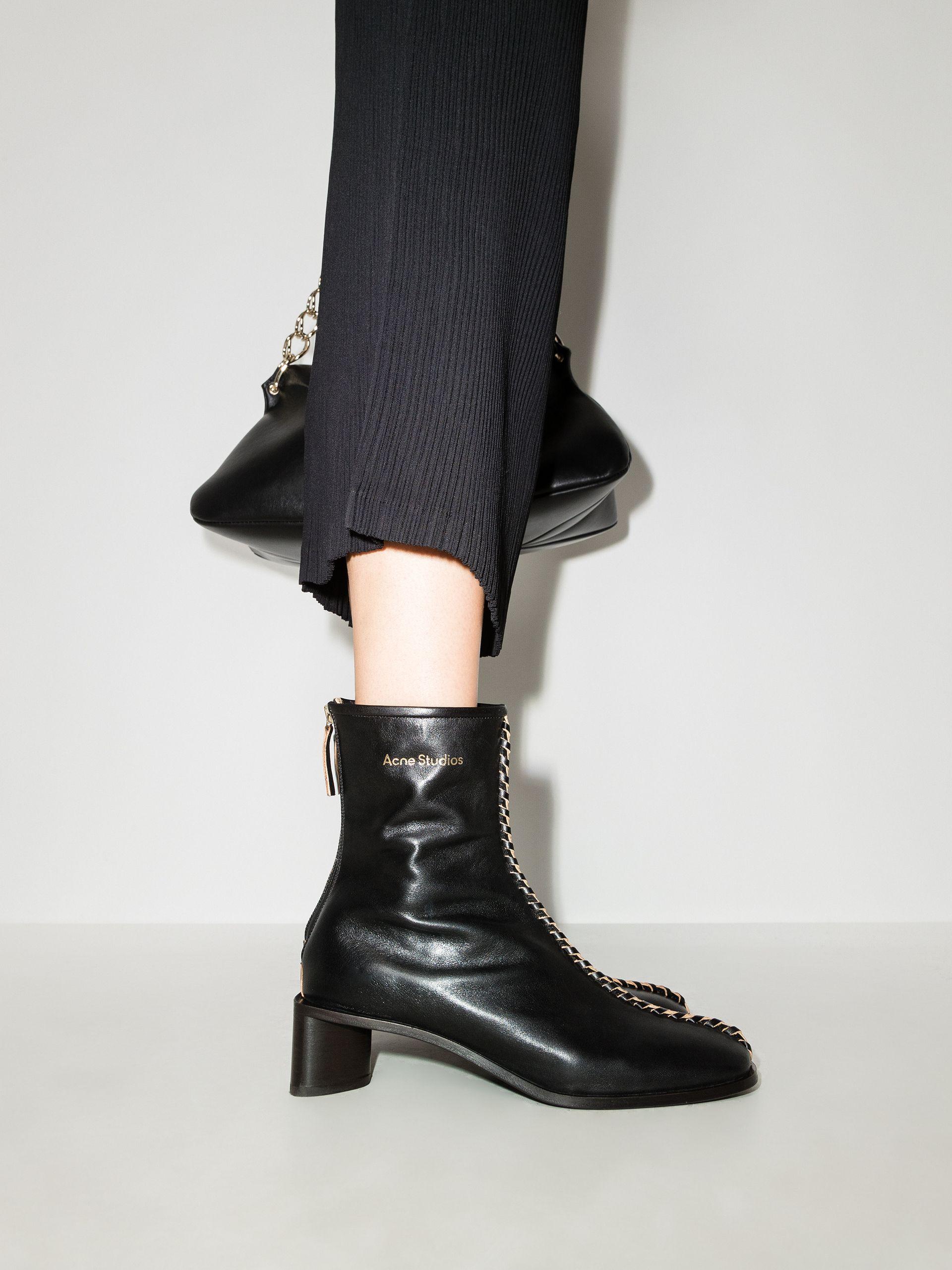 Acne Studios Bertine 50 Whipstitch Leather Boots in Black | Lyst