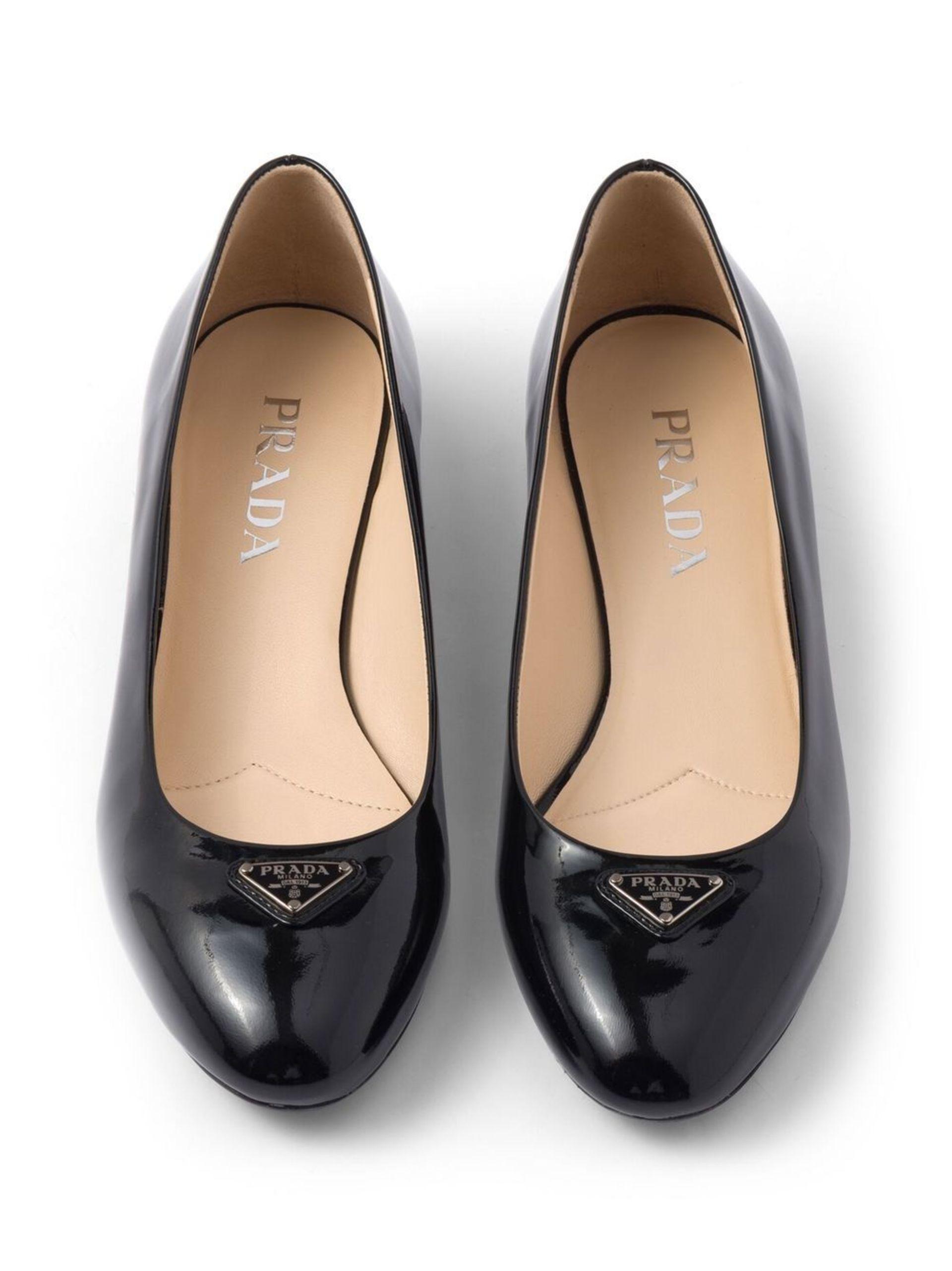 Prada Logo Patent Leather Ballerina Shoes Women s Leather in