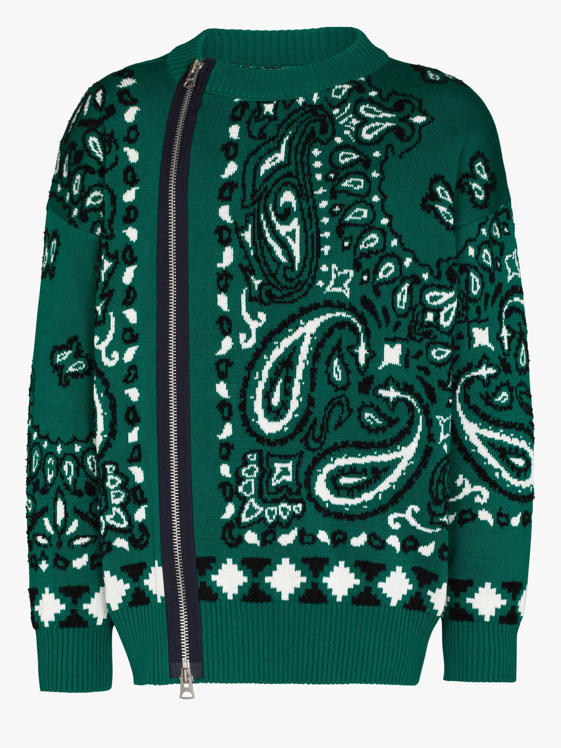 Sacai Bandana Knit Zipped Sweater in Green for Men | Lyst