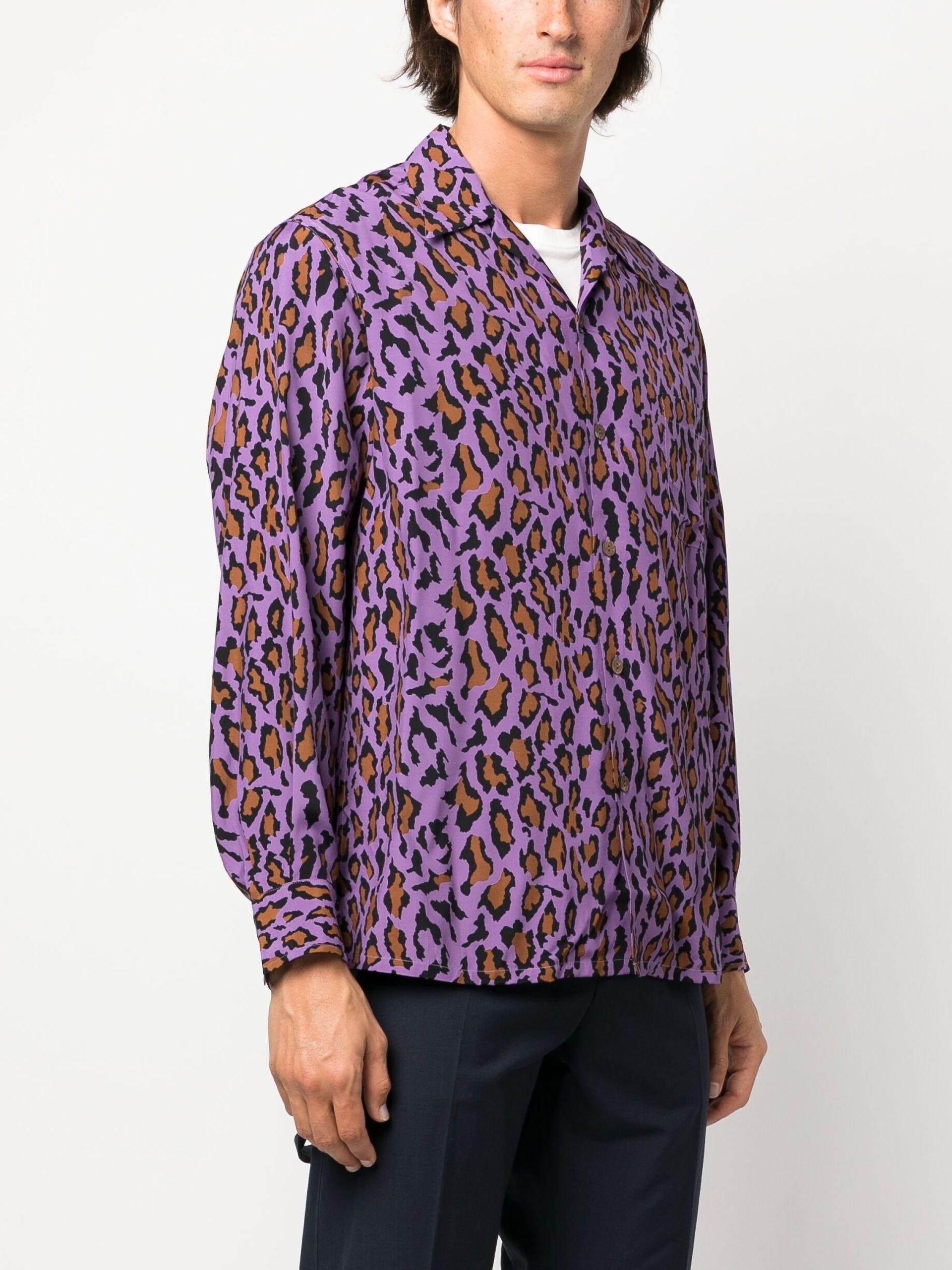 Wacko Maria Purple Leopard Print Shirt - Men's - Rayon for Men | Lyst