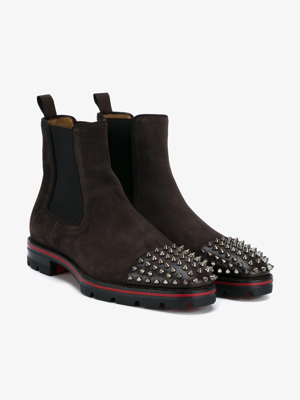 Christian Louboutin Melon Spike-embellished Suede Chelsea Boots in 