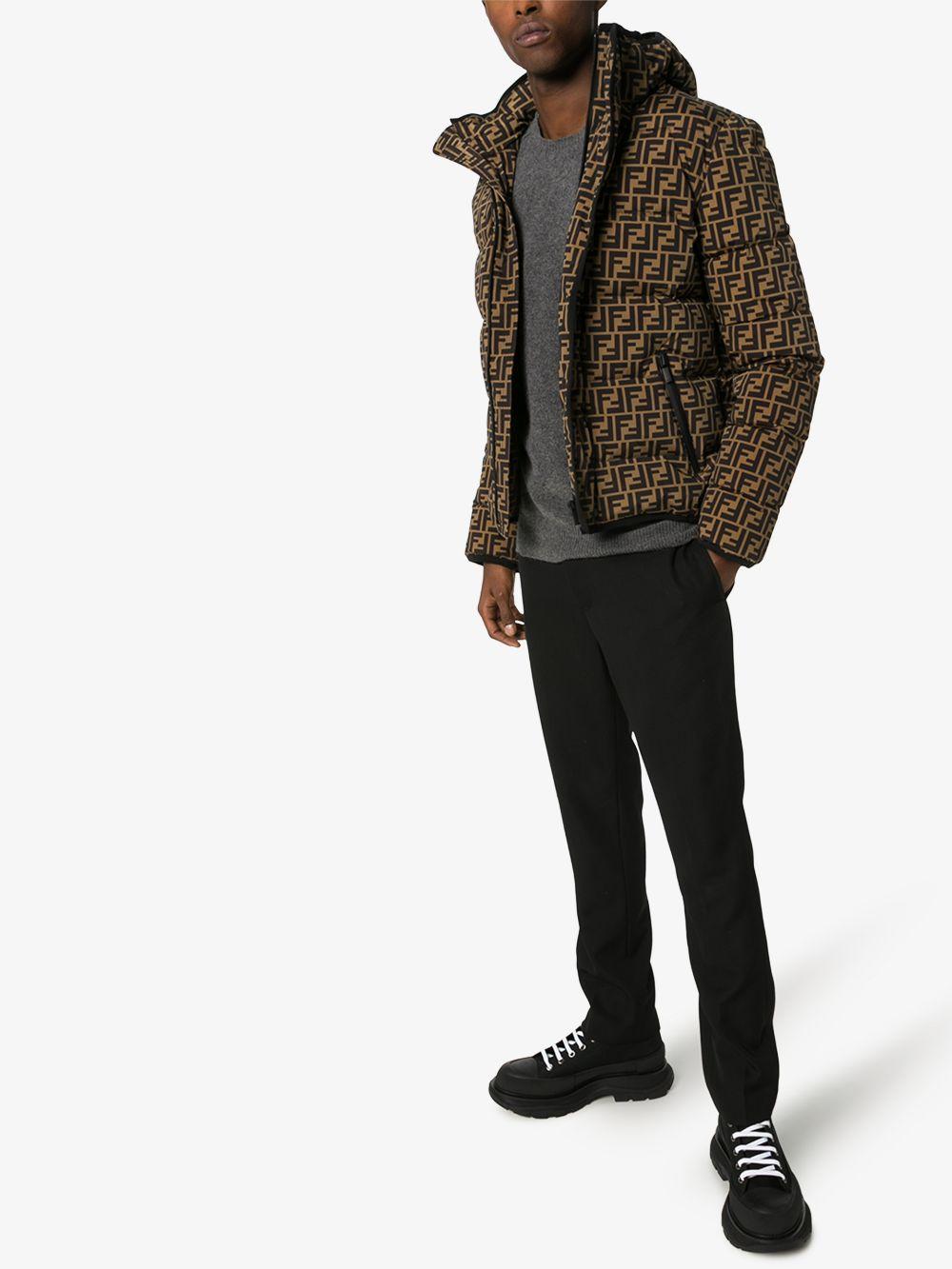 Ff Logo Print Puffer Jacket in Brown for Men | Lyst