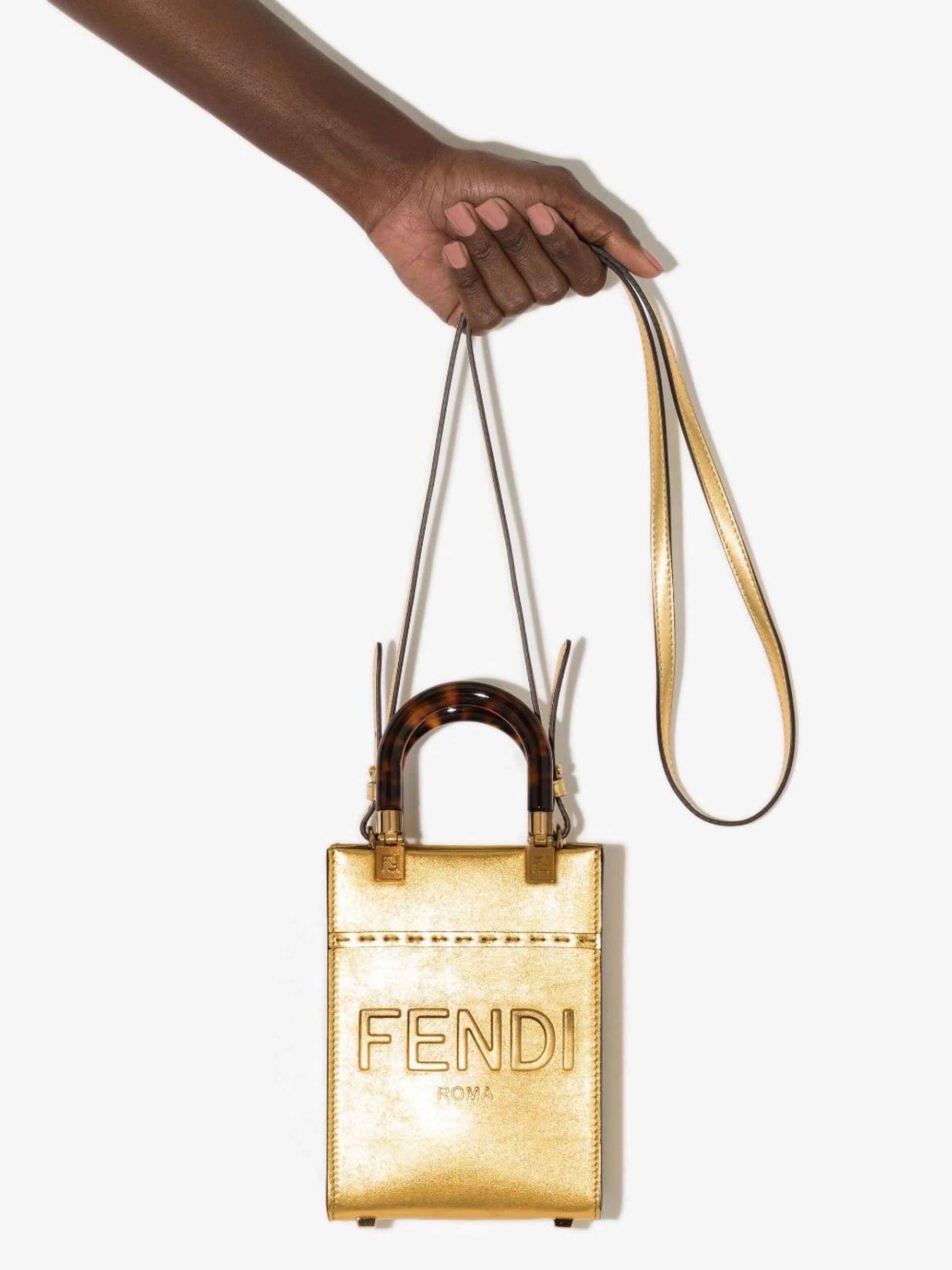 Fendi Sunshine Shopper Mini Leather Tote Bag in Metallic