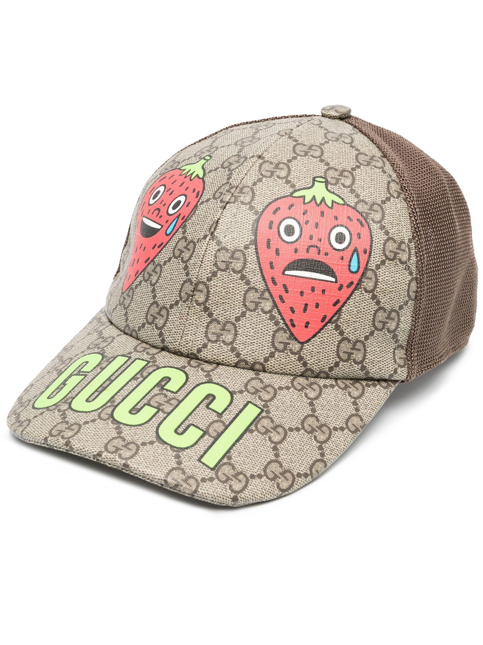Gucci Strawberry Print gg Supreme Baseball Cap in Gray | Lyst