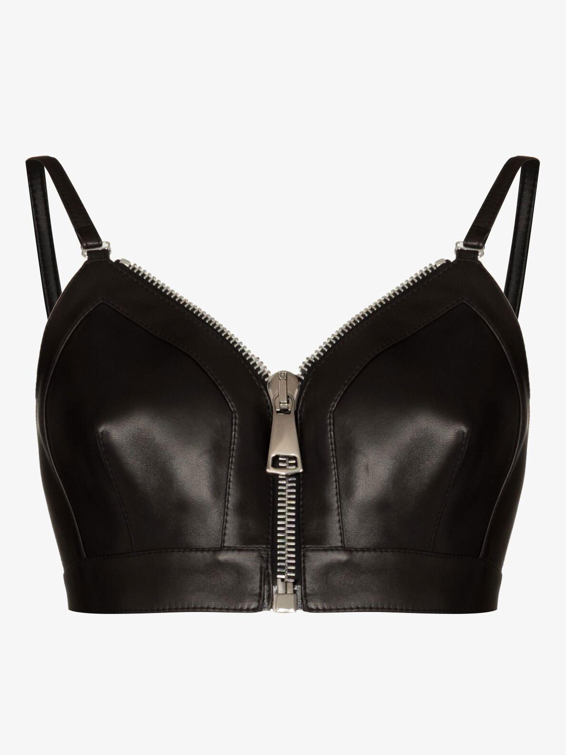 Alexander McQueen Zip-up Leather Bra Top in Black