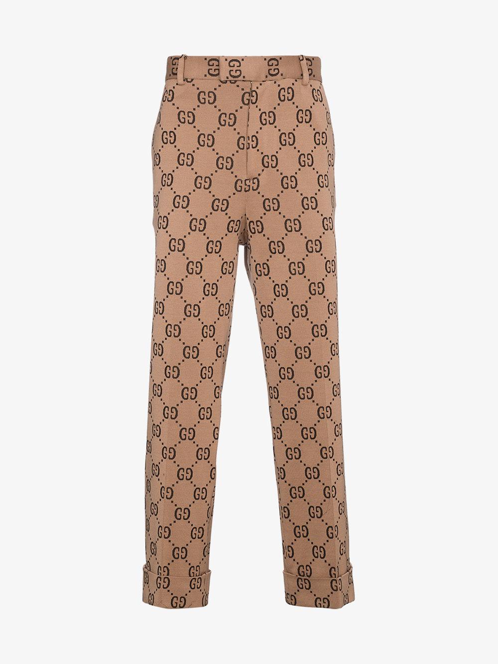 Gucci Double G Tailored Trousers in Brown for Men - Lyst