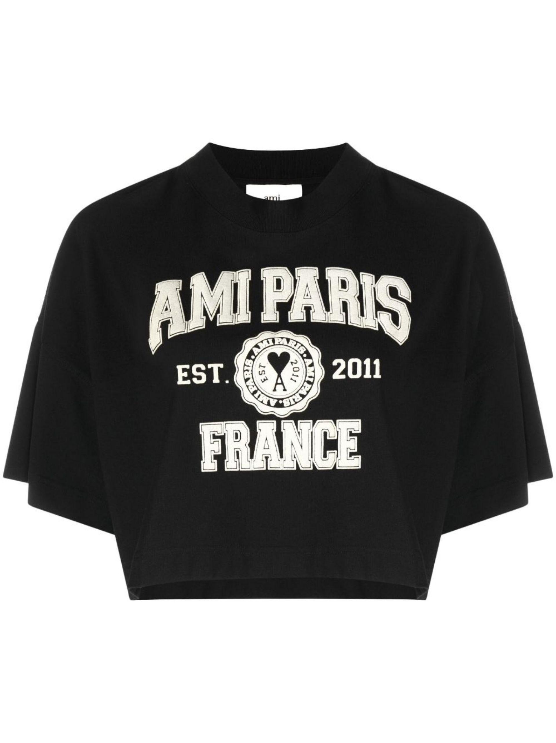 Ami Paris Logo-print Cropped T-shirt in Black | Lyst