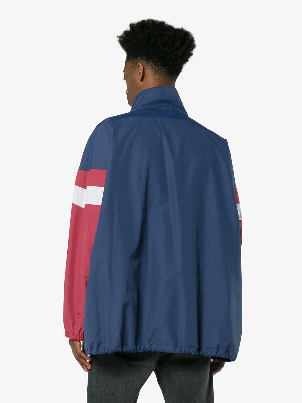 Balenciaga Synthetic Logo Print Stripe Track Jacket in Blue for Men - Lyst