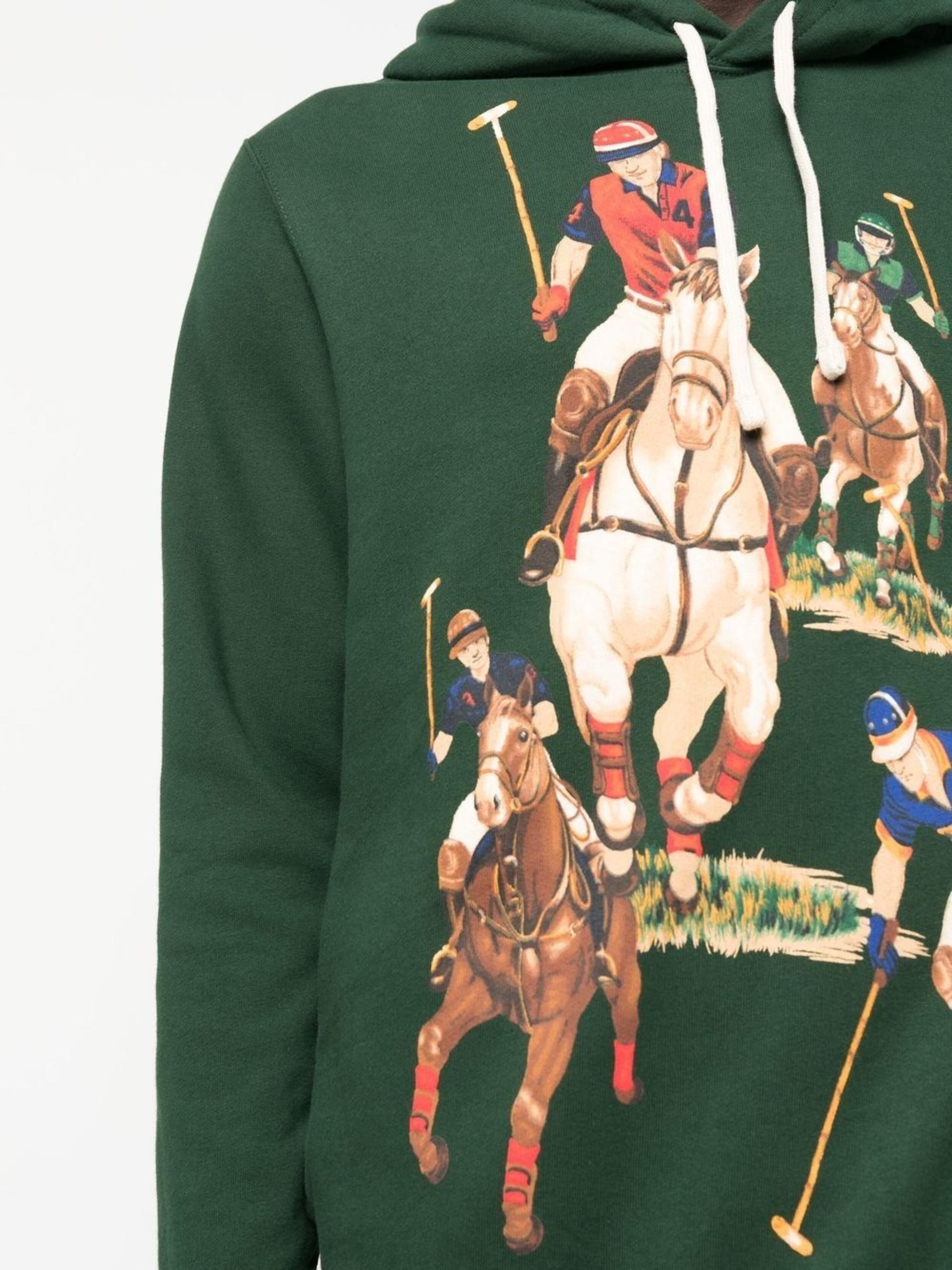 Polo Ralph Lauren Equestrian-print Drawstring Hoodie in Green for Men | Lyst