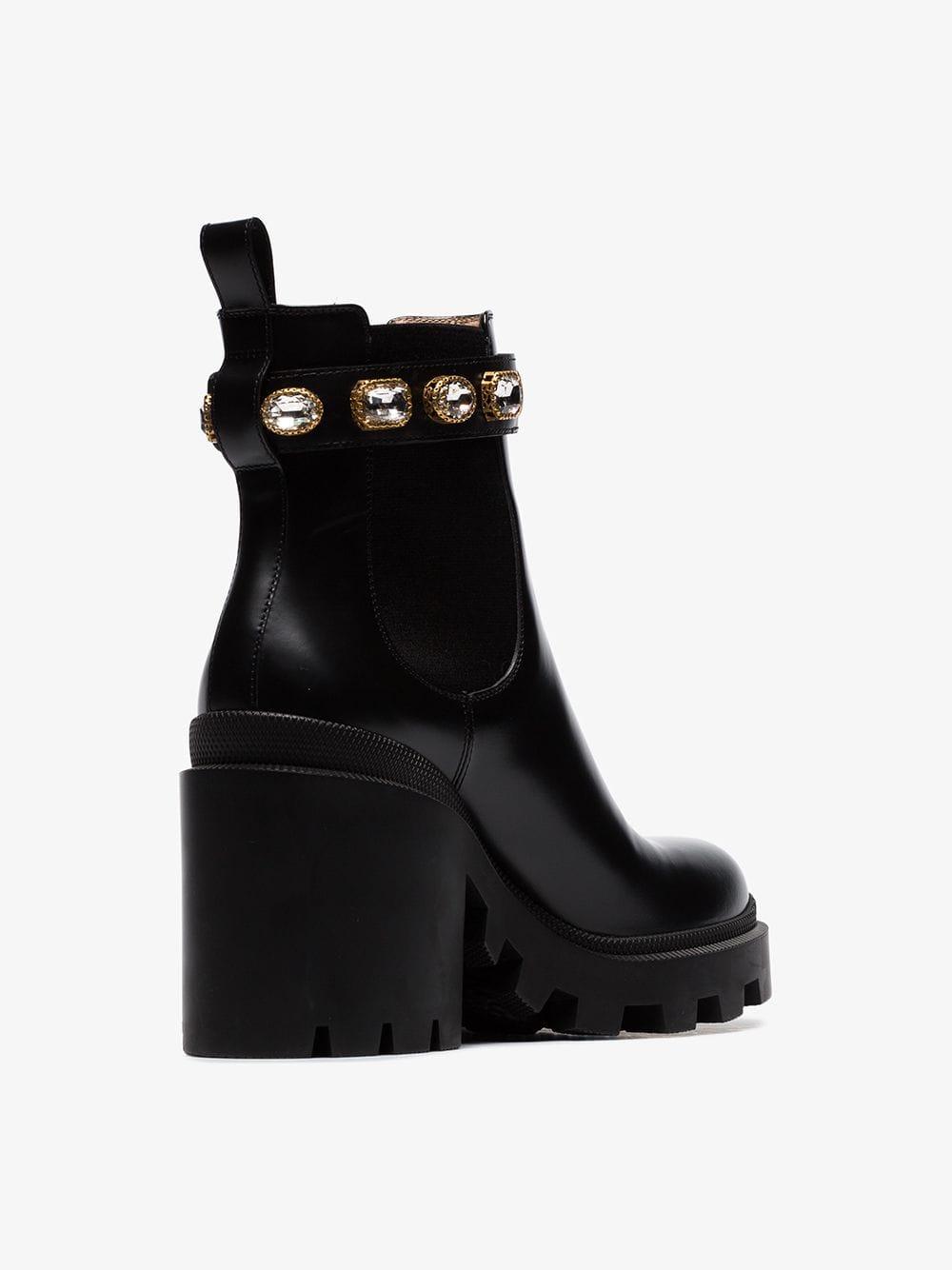 gucci women's trip leather ankle boots with crystal belt