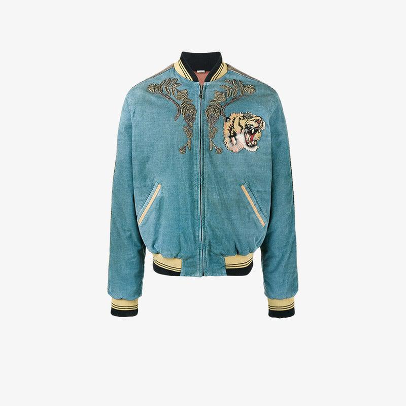 Gucci Loved Embroidered Bomber Jacket in Blue for Men | Lyst