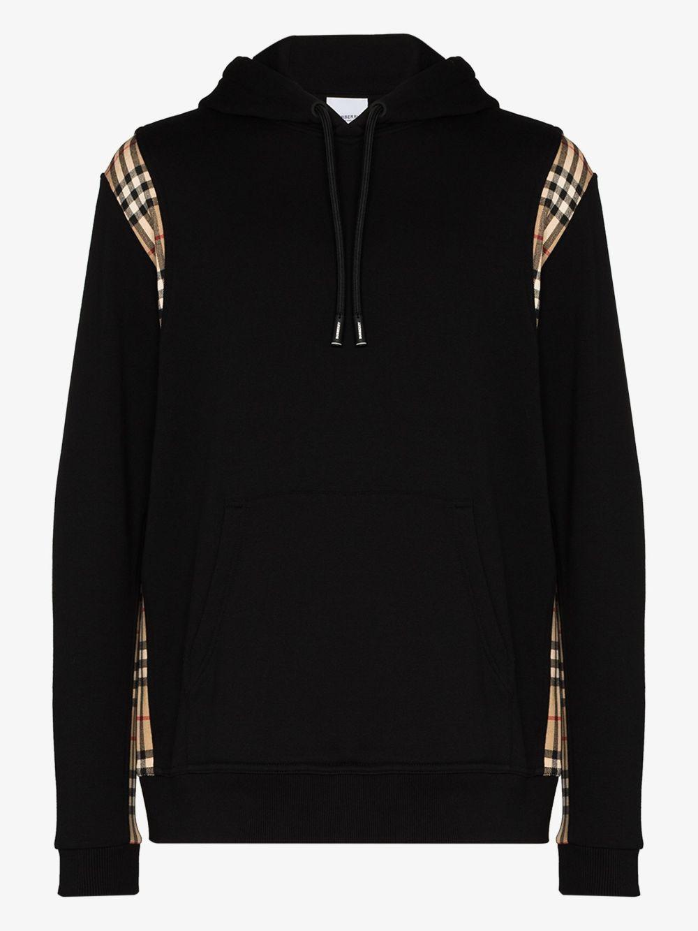Burberry Cotton Check-hood Panelled Hoodie in Black for Men Mens Clothing Activewear gym and workout clothes Hoodies 
