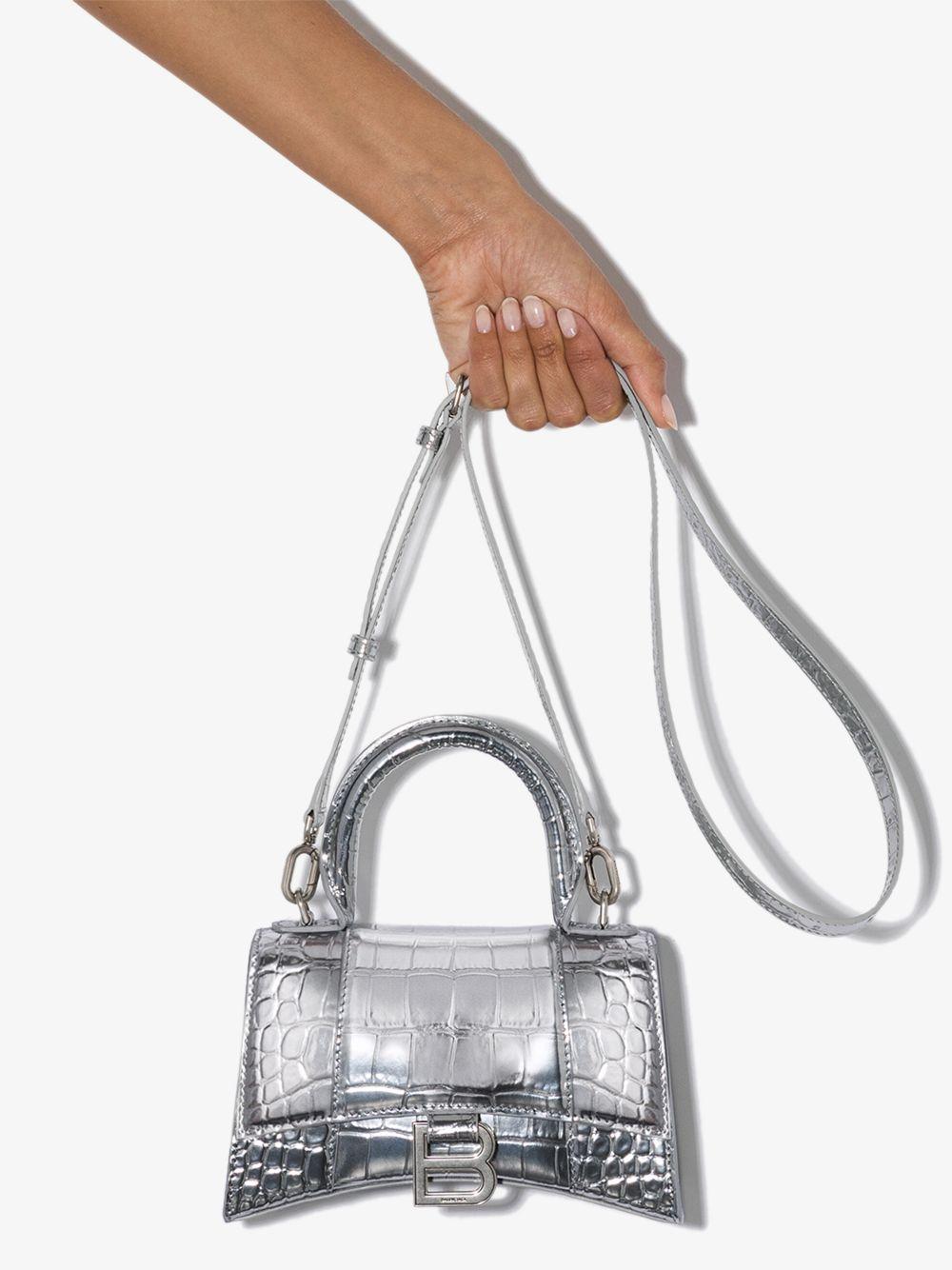 Balenciaga Silver Hourglass Xs Mock Croc Top Handle Bag in Grey