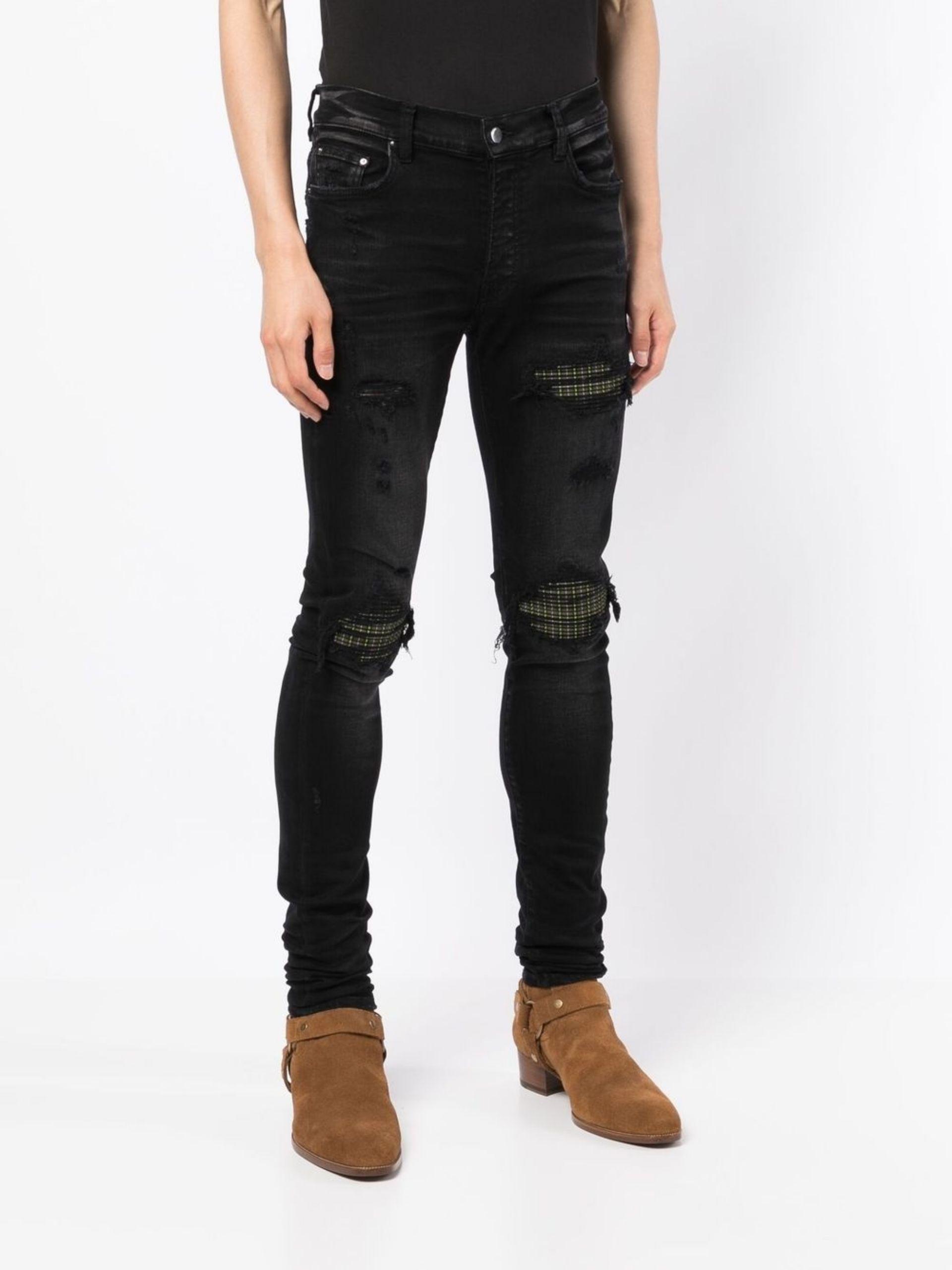 Amiri Mxi Plaid Distressed Skinny Jeans in Black for Men | Lyst