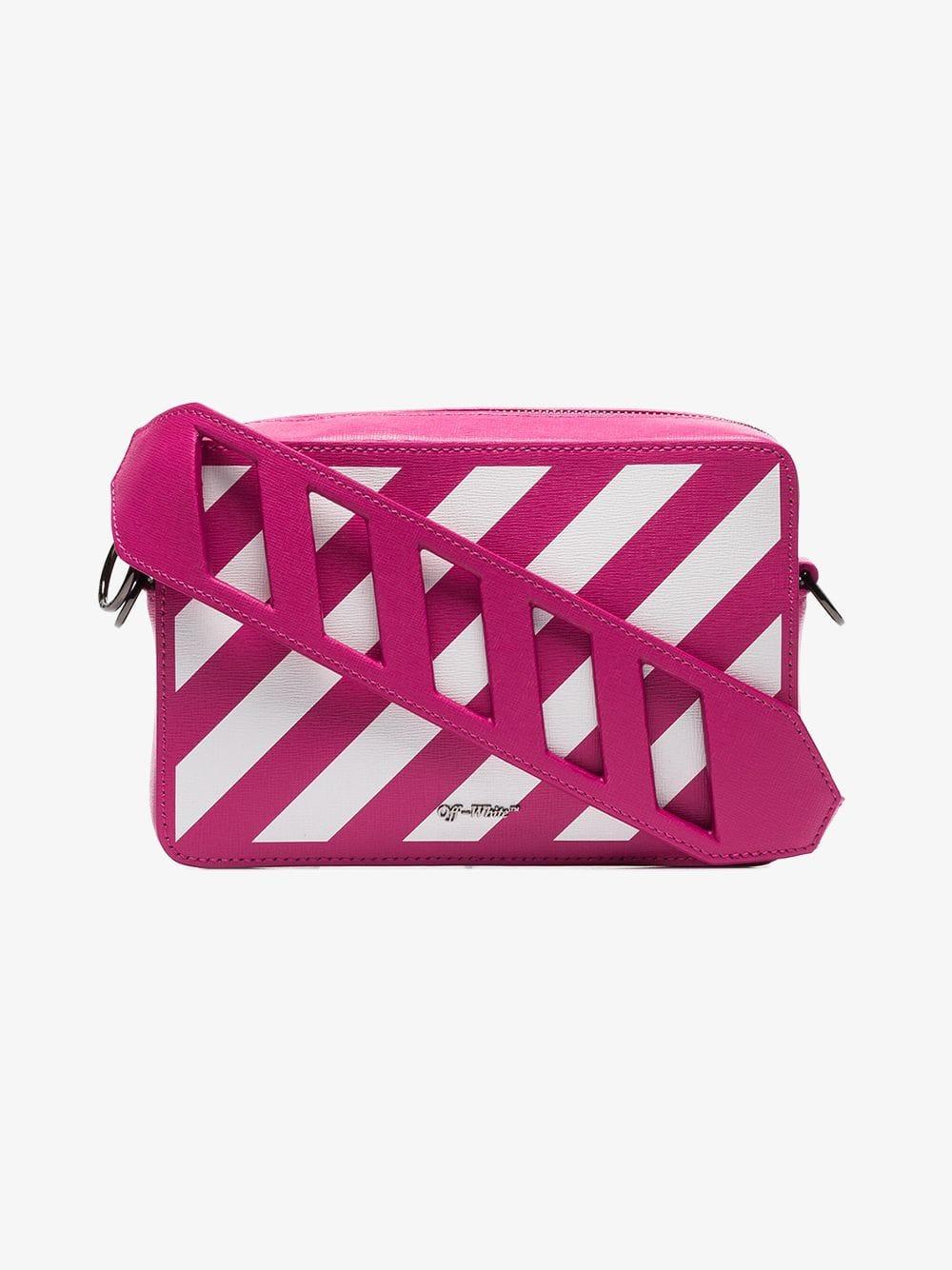Off-White Pink/White Diagonal Striped Leather Flap Crossbody Bag at 1stDibs