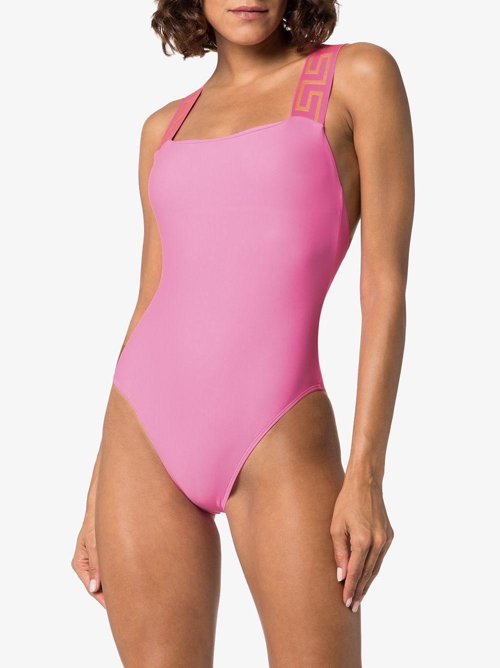 - Save 59% Versace Synthetic Bikini Top With Greek Border in Fuchsia Pink Womens Beachwear and swimwear outfits Versace Beachwear and swimwear outfits 