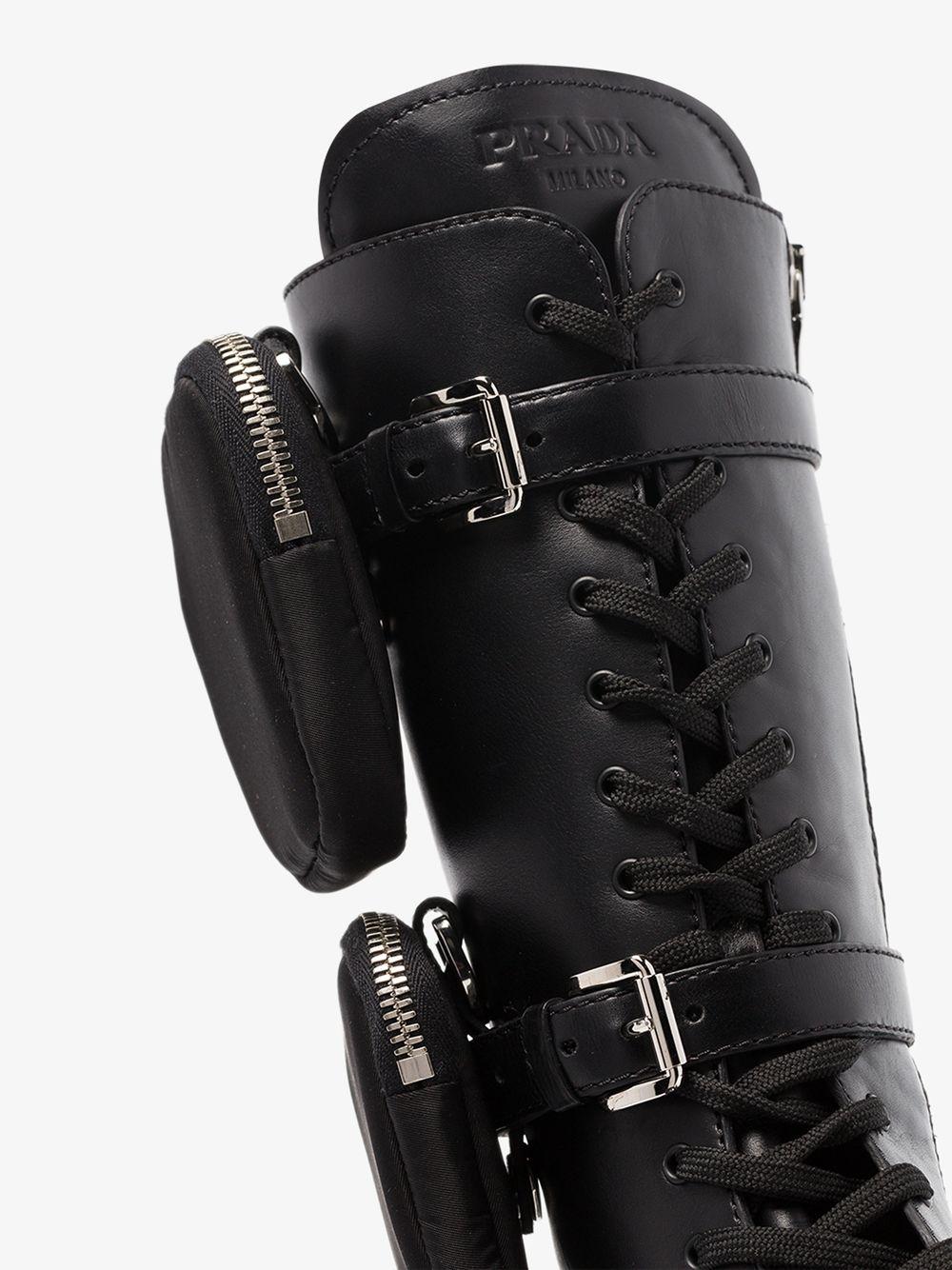 Prada Synthetic Black Monolith Pocket Leather Combat Boots | Lyst