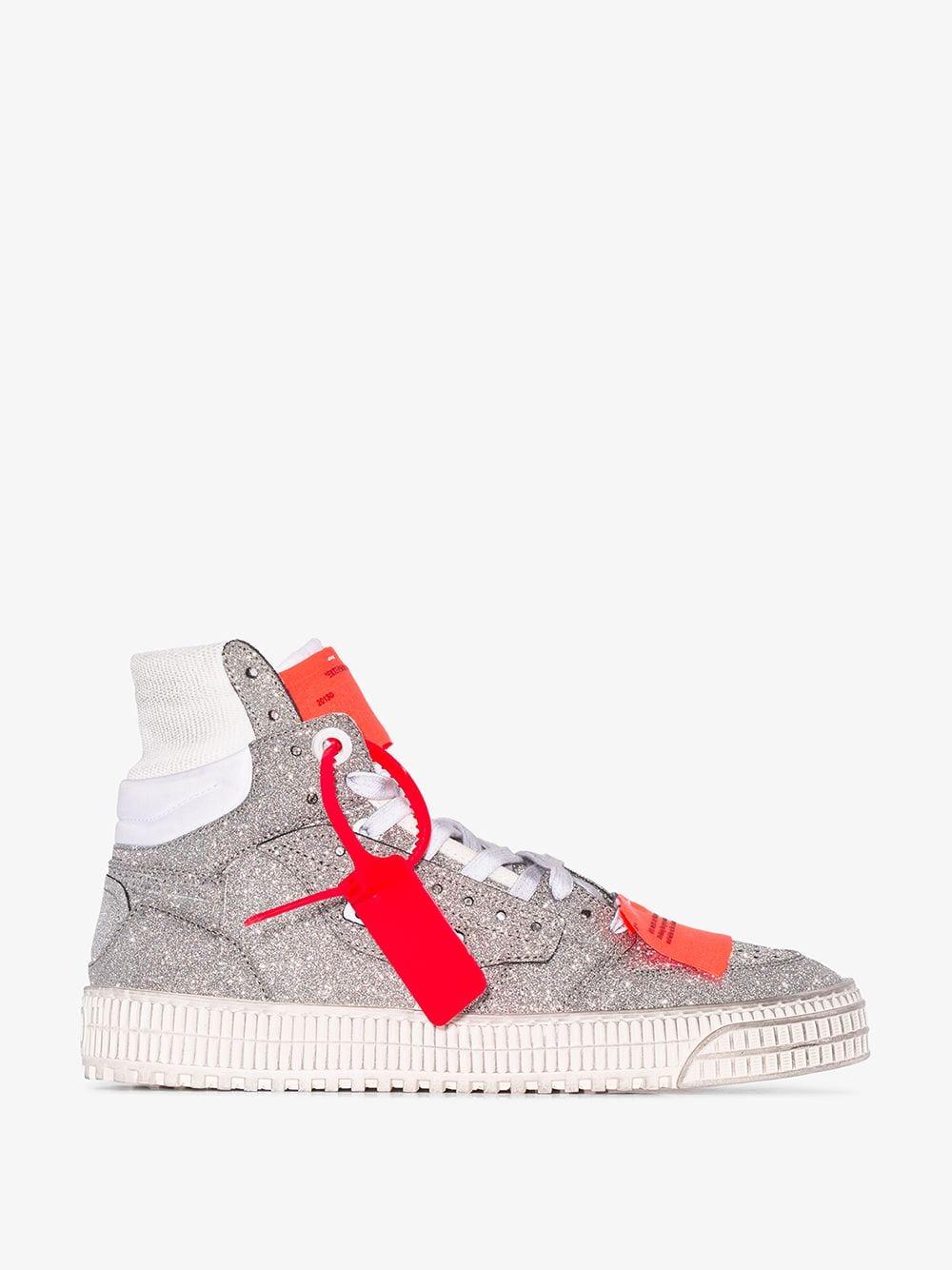 Off-White c/o Virgil Abloh Silver Off-court Glitter High Top Sneakers in  Metallic | Lyst
