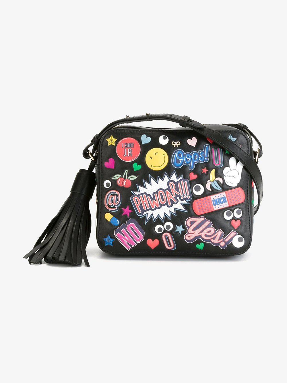 Anya Hindmarch Leather 'all Over Stickers' Crossbody Bag in Black - Lyst